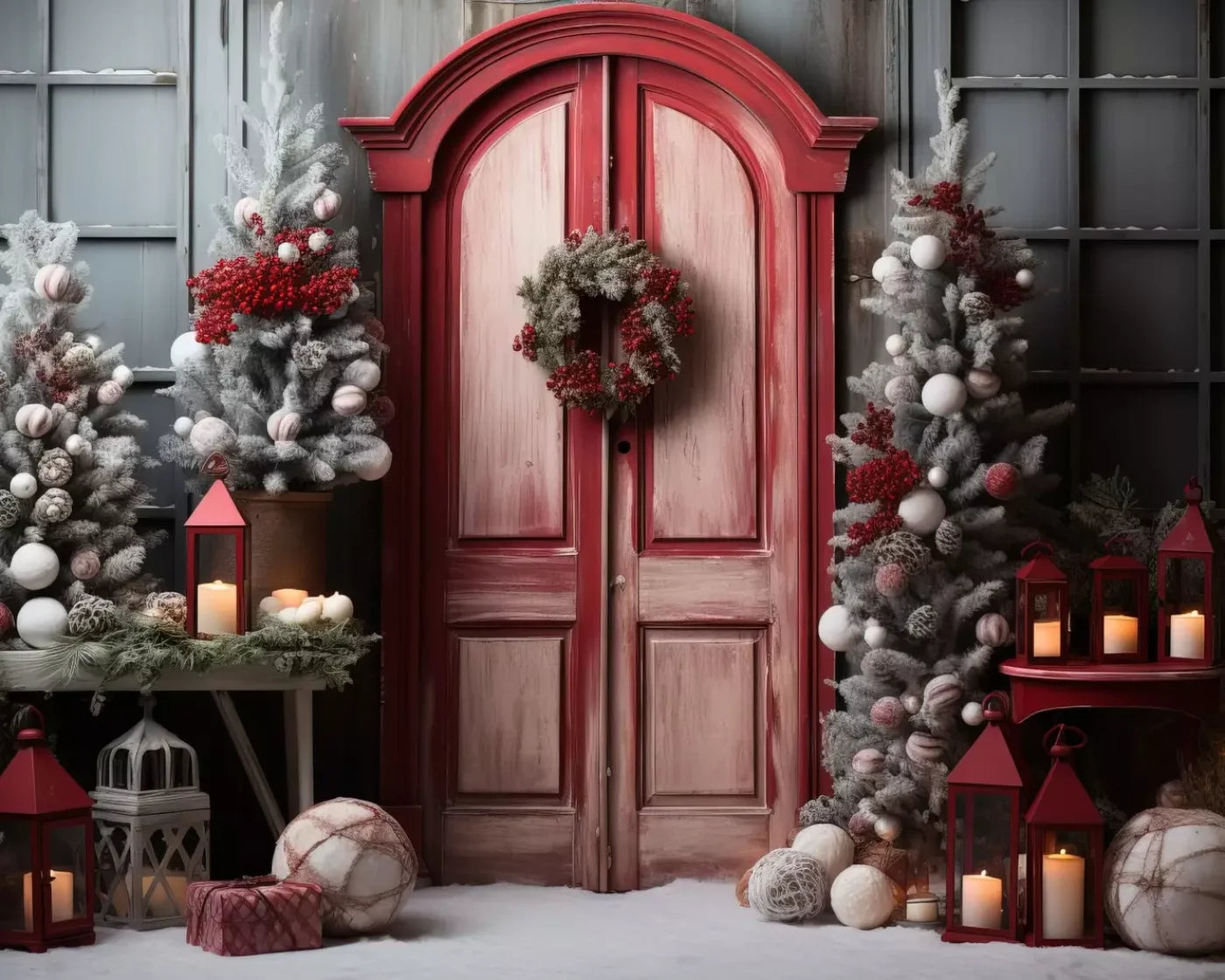 Rustic Christmas Door Iii 10’X8’ Fleece (120 X 96 Inch) Backdrop