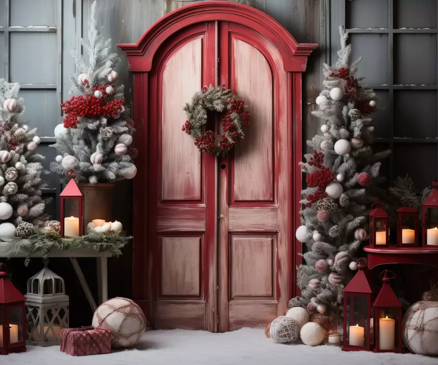 Rustic Christmas Door Iii 12’X10’ Ultracloth (144 X 120 Inch) Backdrop