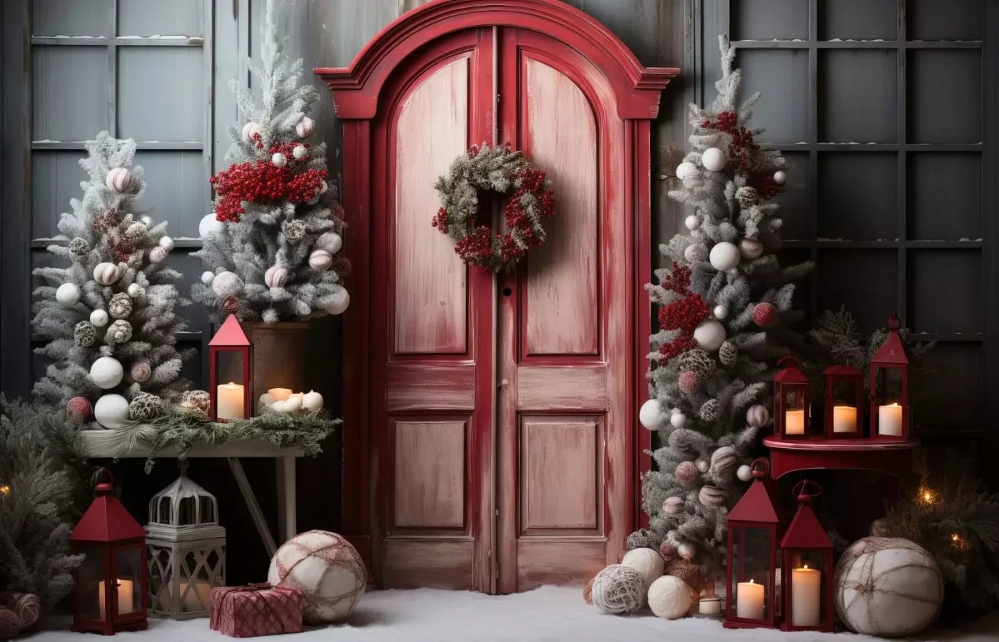 Rustic Christmas Door Iii 14’X9’ Ultracloth (168 X 108 Inch) Backdrop