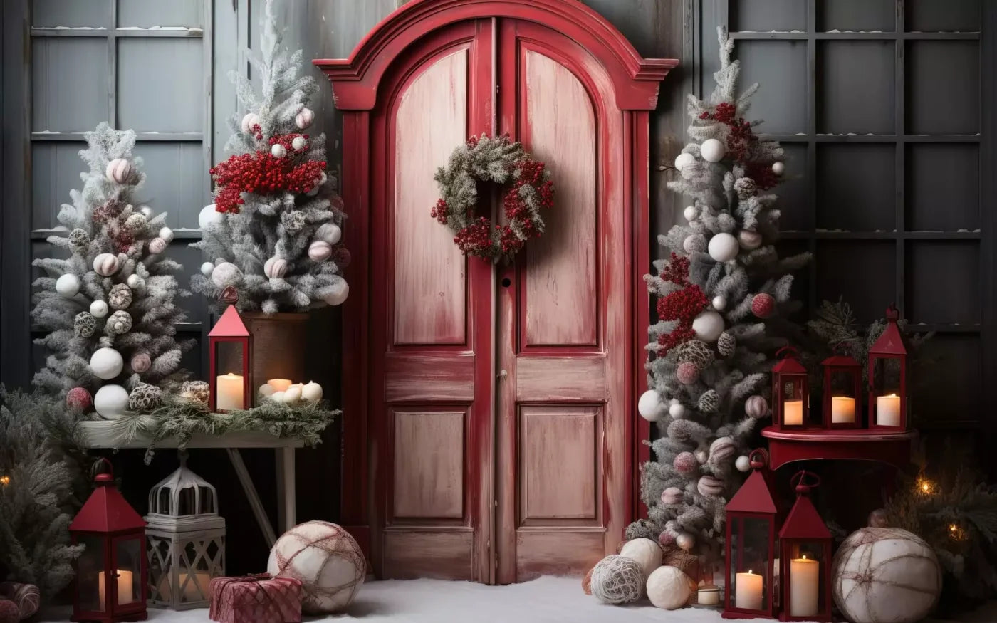 Rustic Christmas Door Iii 16’X10’ Ultracloth (192 X 120 Inch) Backdrop