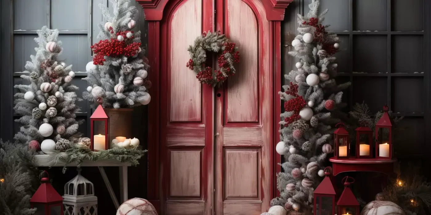 Rustic Christmas Door Iii 20’X10’ Ultracloth (240 X 120 Inch) Backdrop