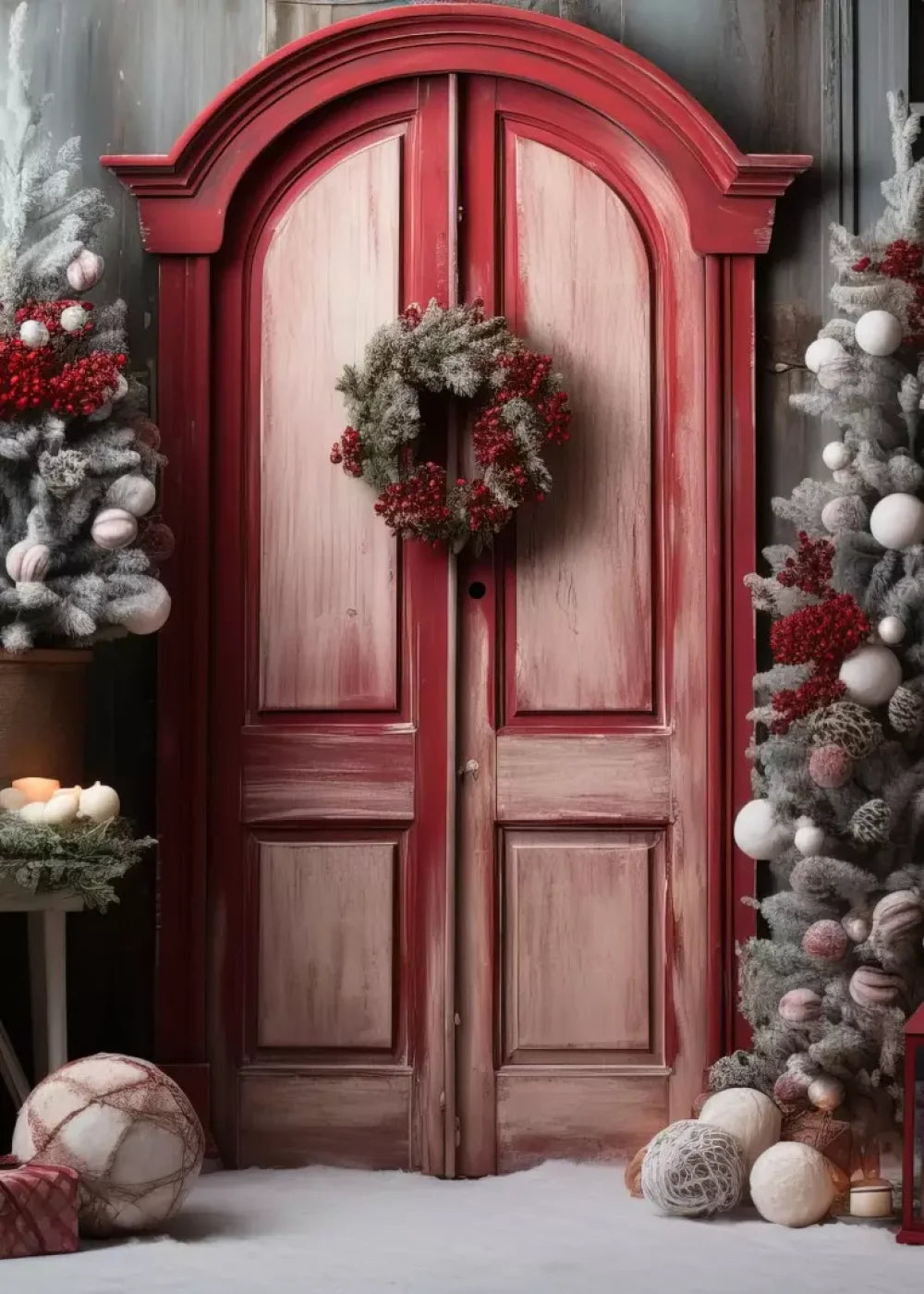 Rustic Christmas Door Iii 5’X7’ Ultracloth (60 X 84 Inch) Backdrop