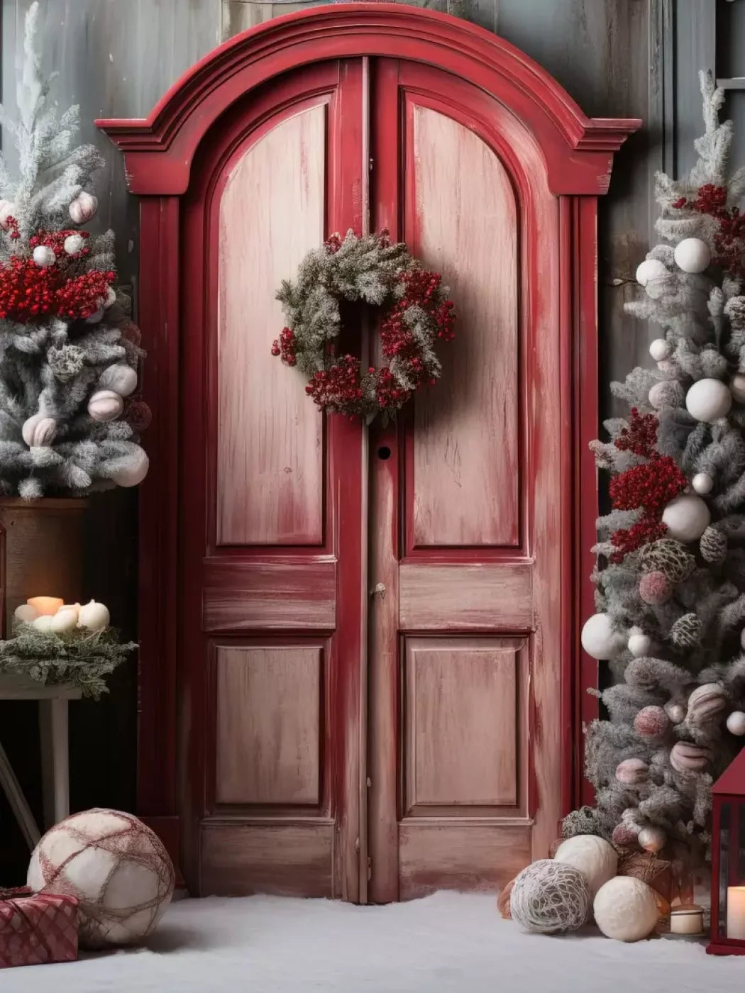 Rustic Christmas Door Iii 6’X8’ Fleece (72 X 96 Inch) Backdrop