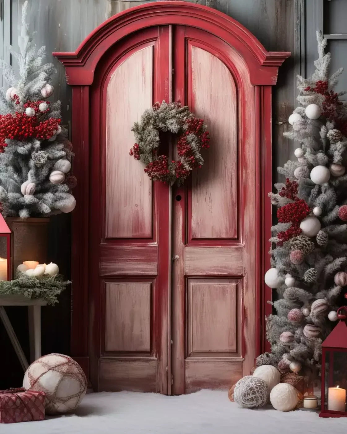 Rustic Christmas Door Iii 8’X10’ Fleece (96 X 120 Inch) Backdrop