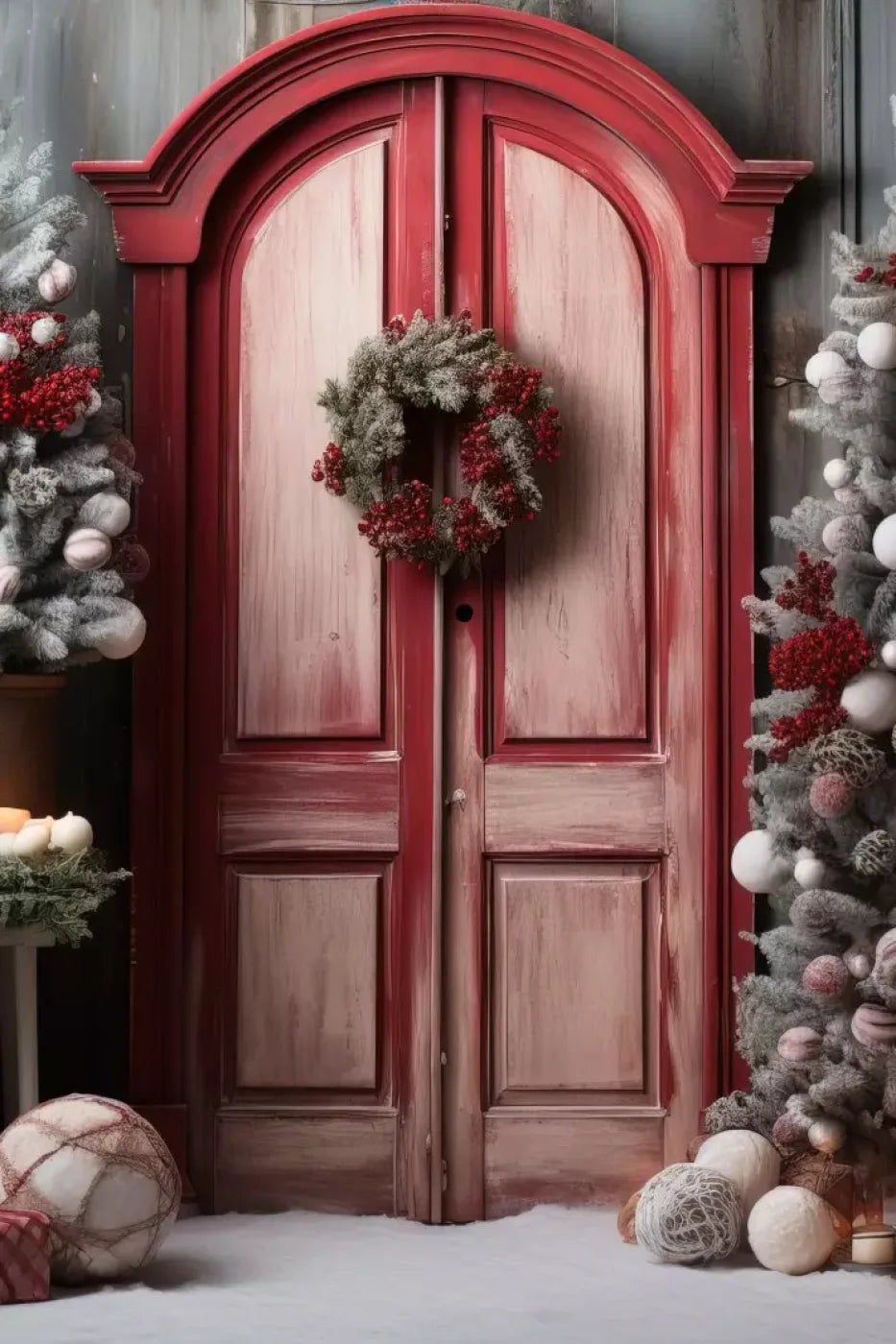 Rustic Christmas Door Iii 8’X12’ Ultracloth (96 X 144 Inch) Backdrop