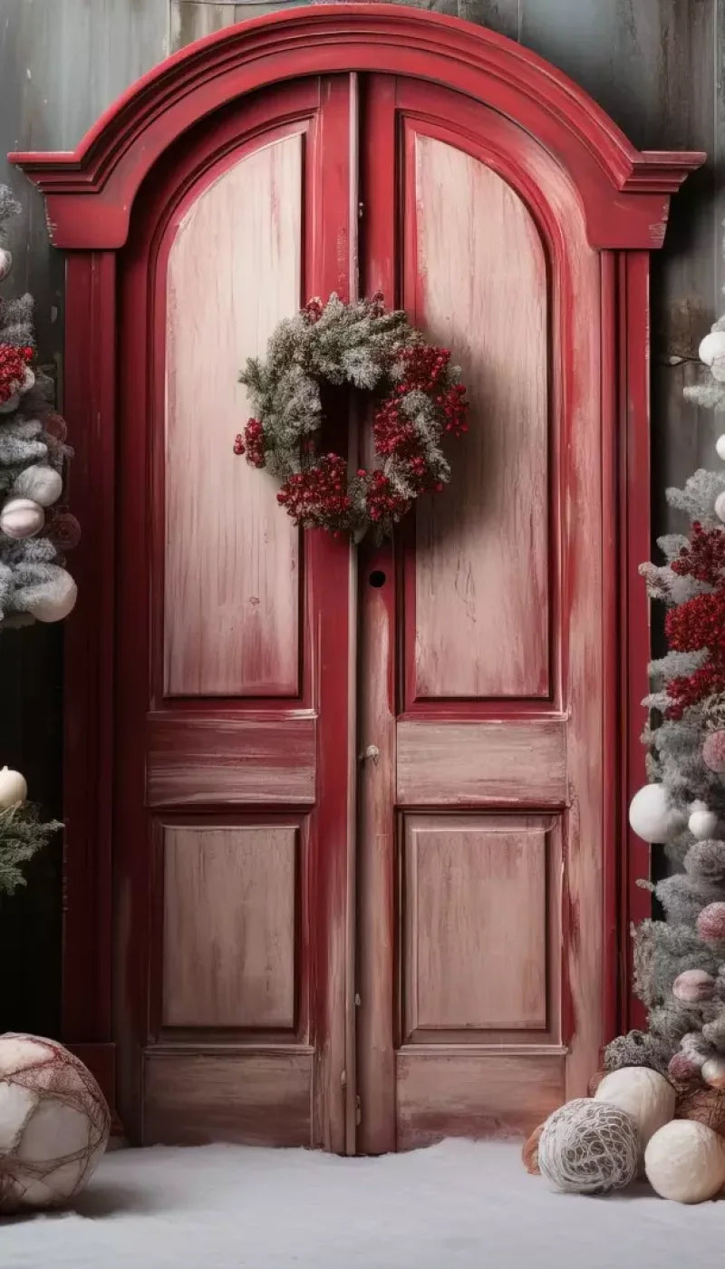 Rustic Christmas Door Iii 8’X14’ Ultracloth (96 X 168 Inch) Backdrop