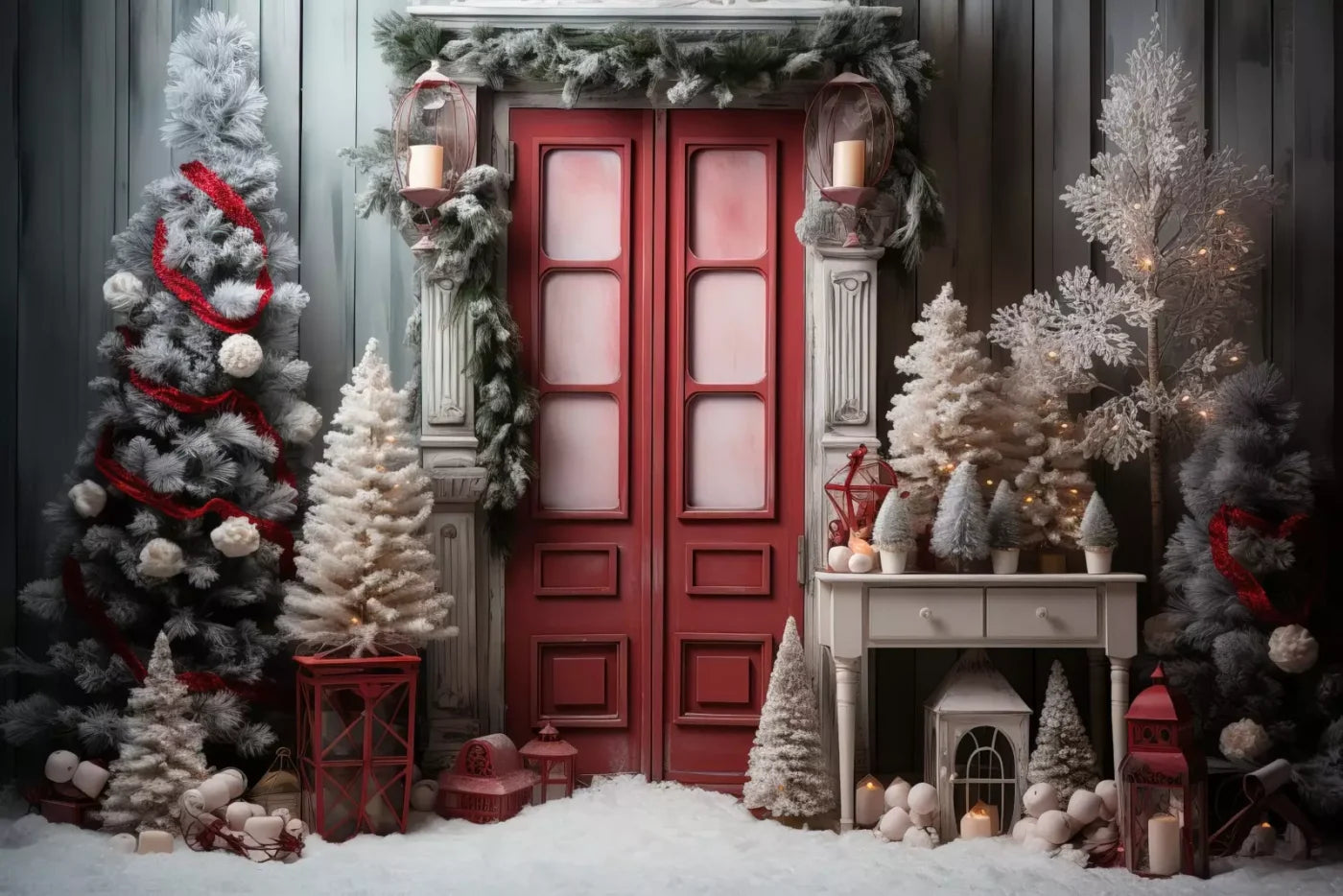 Rustic Christmas Door Iv 12’X8’ Ultracloth (144 X 96 Inch) Backdrop
