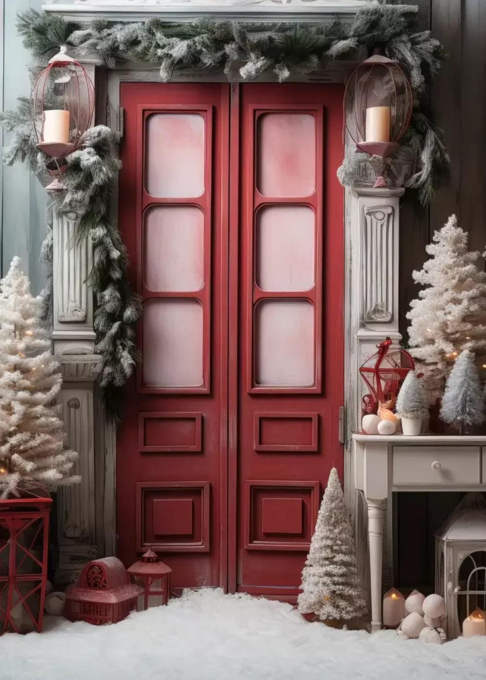 Rustic Christmas Door Iv 5’X7’ Ultracloth (60 X 84 Inch) Backdrop