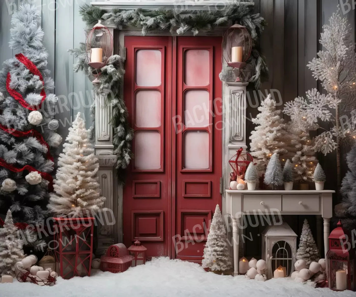 Rustic Christmas Door Iv 12’X10’ Ultracloth (144 X 120 Inch) Backdrop