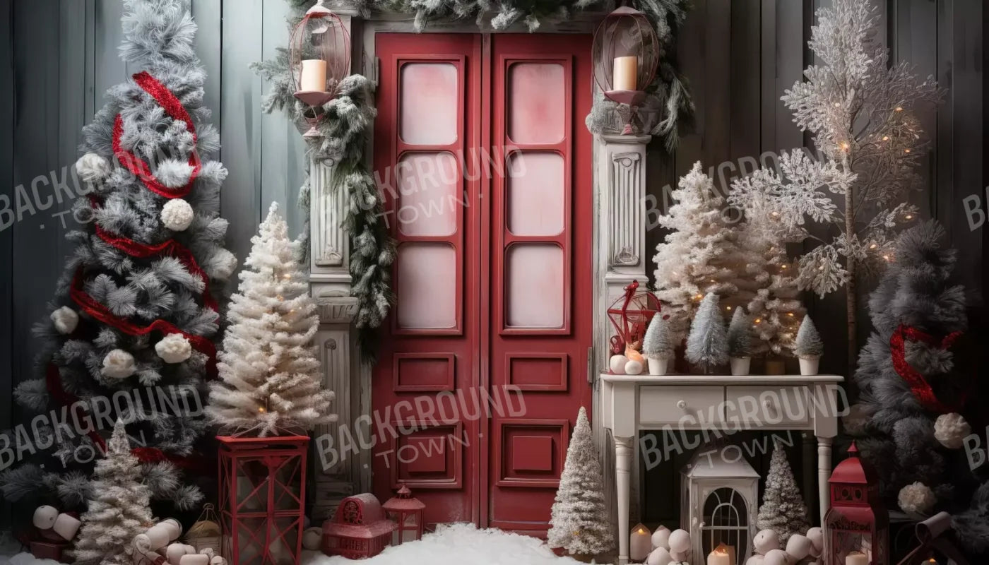 Rustic Christmas Door Iv 14’X8’ Ultracloth (168 X 96 Inch) Backdrop