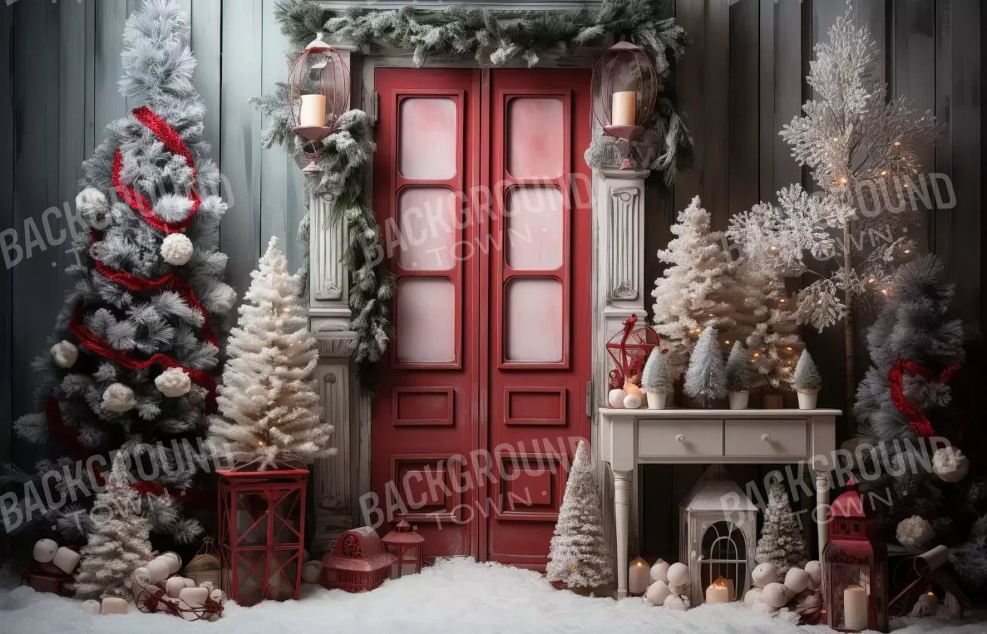Rustic Christmas Door Iv 14’X9’ Ultracloth (168 X 108 Inch) Backdrop