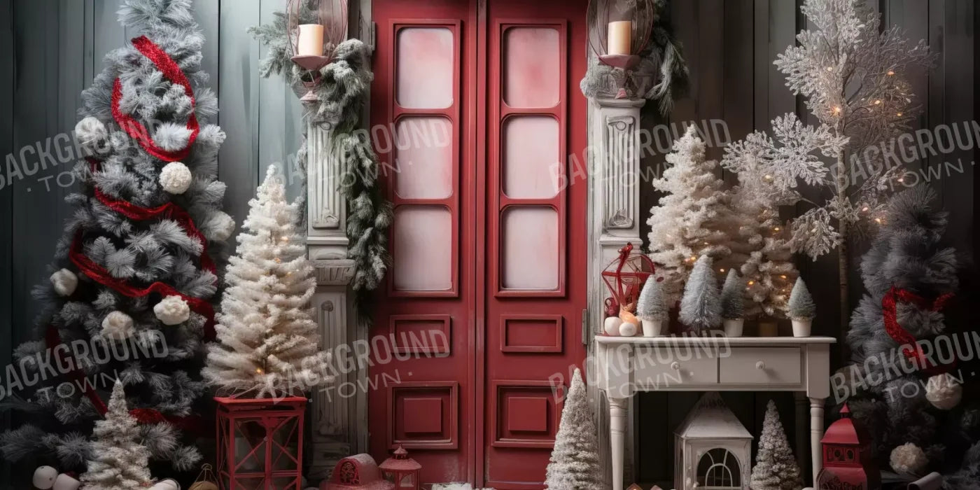 Rustic Christmas Door Iv 20’X10’ Ultracloth (240 X 120 Inch) Backdrop