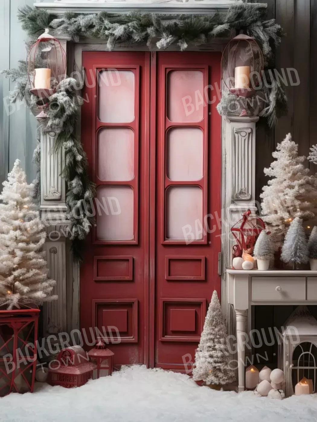 Rustic Christmas Door Iv 5’X6’8 Fleece (60 X 80 Inch) Backdrop