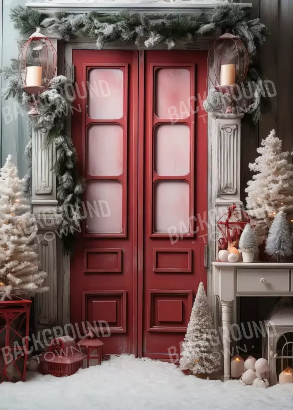 Rustic Christmas Door Iv 5’X7’ Ultracloth (60 X 84 Inch) Backdrop