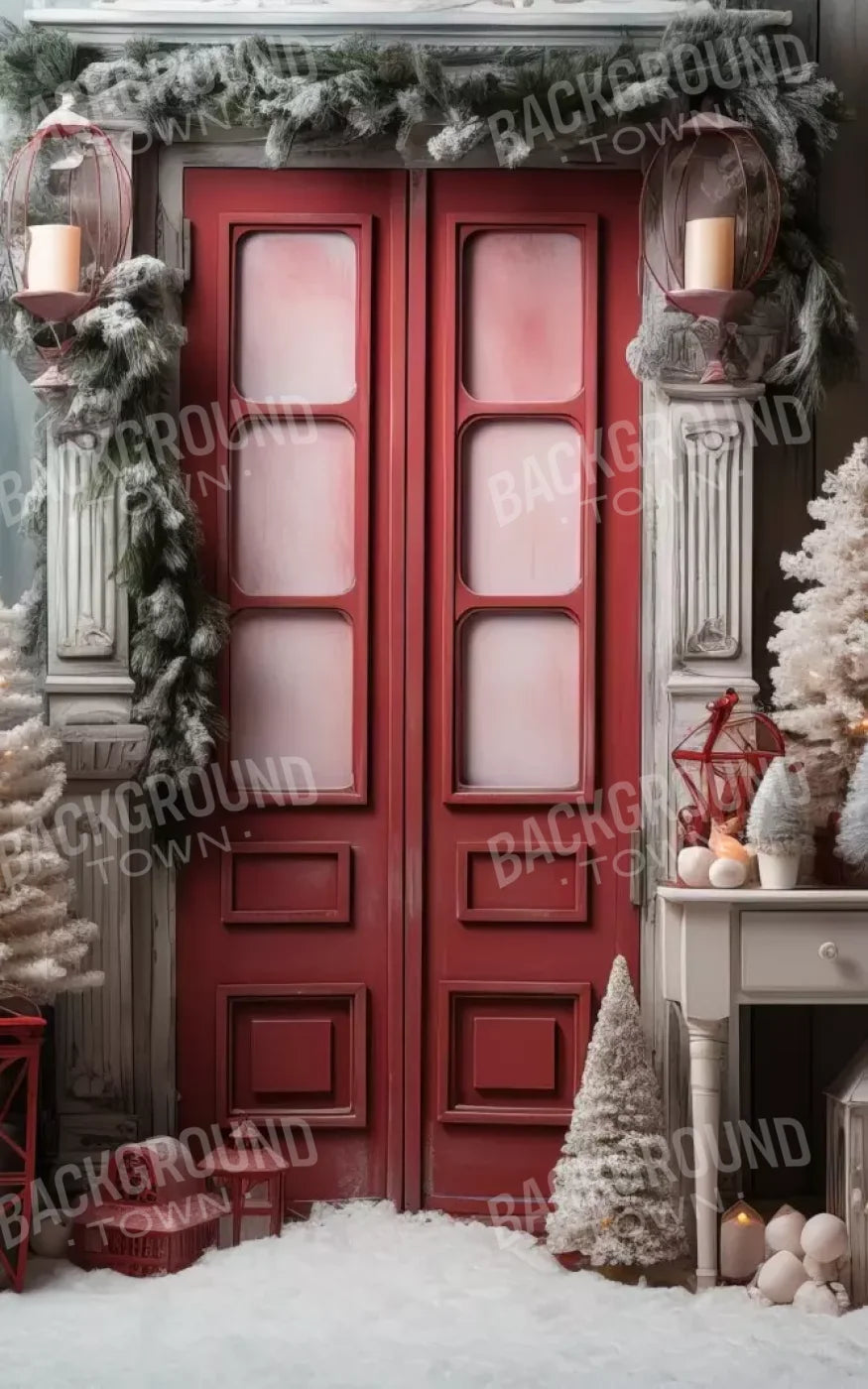 Rustic Christmas Door Iv 5’X8’ Ultracloth (60 X 96 Inch) Backdrop