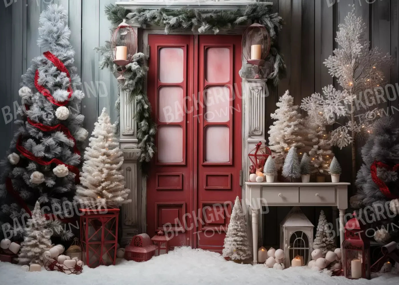 Rustic Christmas Door Iv 7’X5’ Ultracloth (84 X 60 Inch) Backdrop
