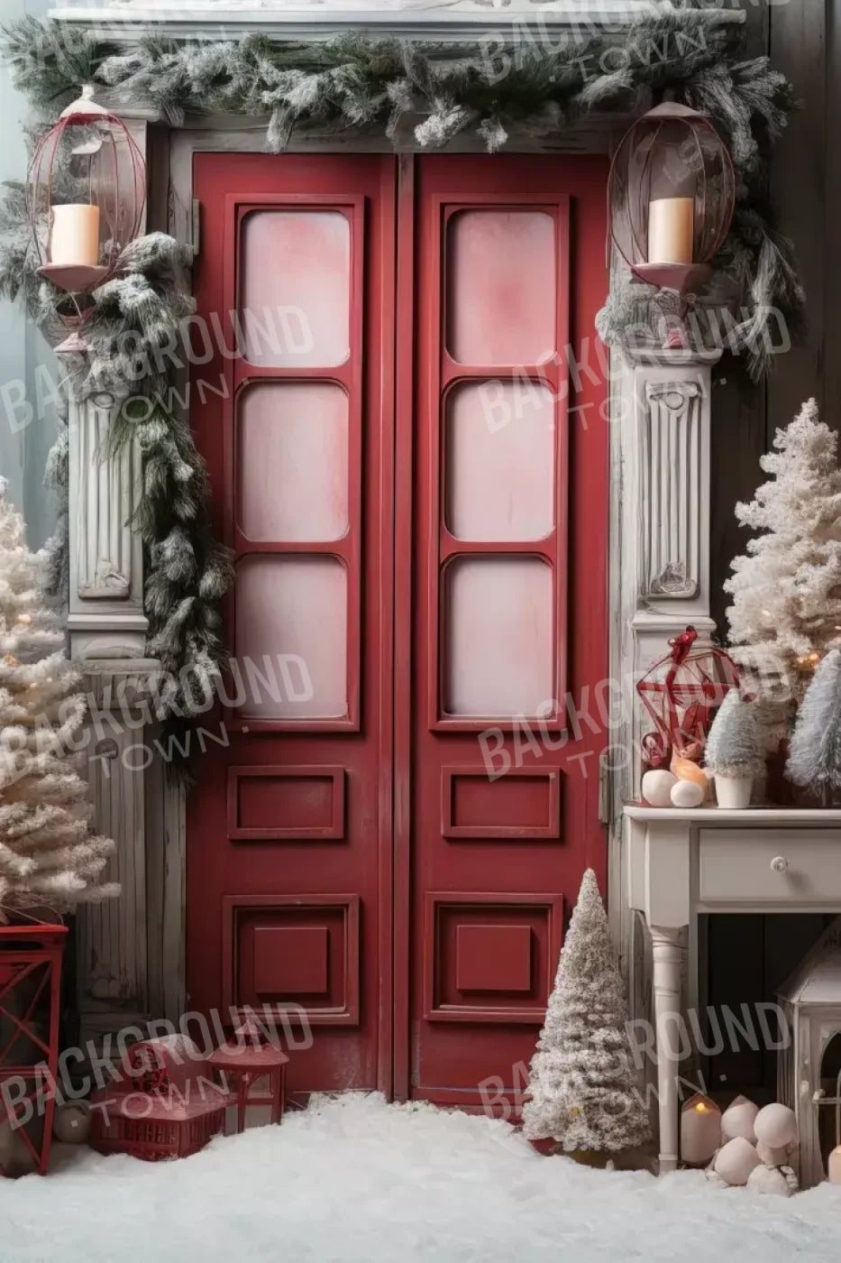 Rustic Christmas Door Iv 8’X12’ Ultracloth (96 X 144 Inch) Backdrop