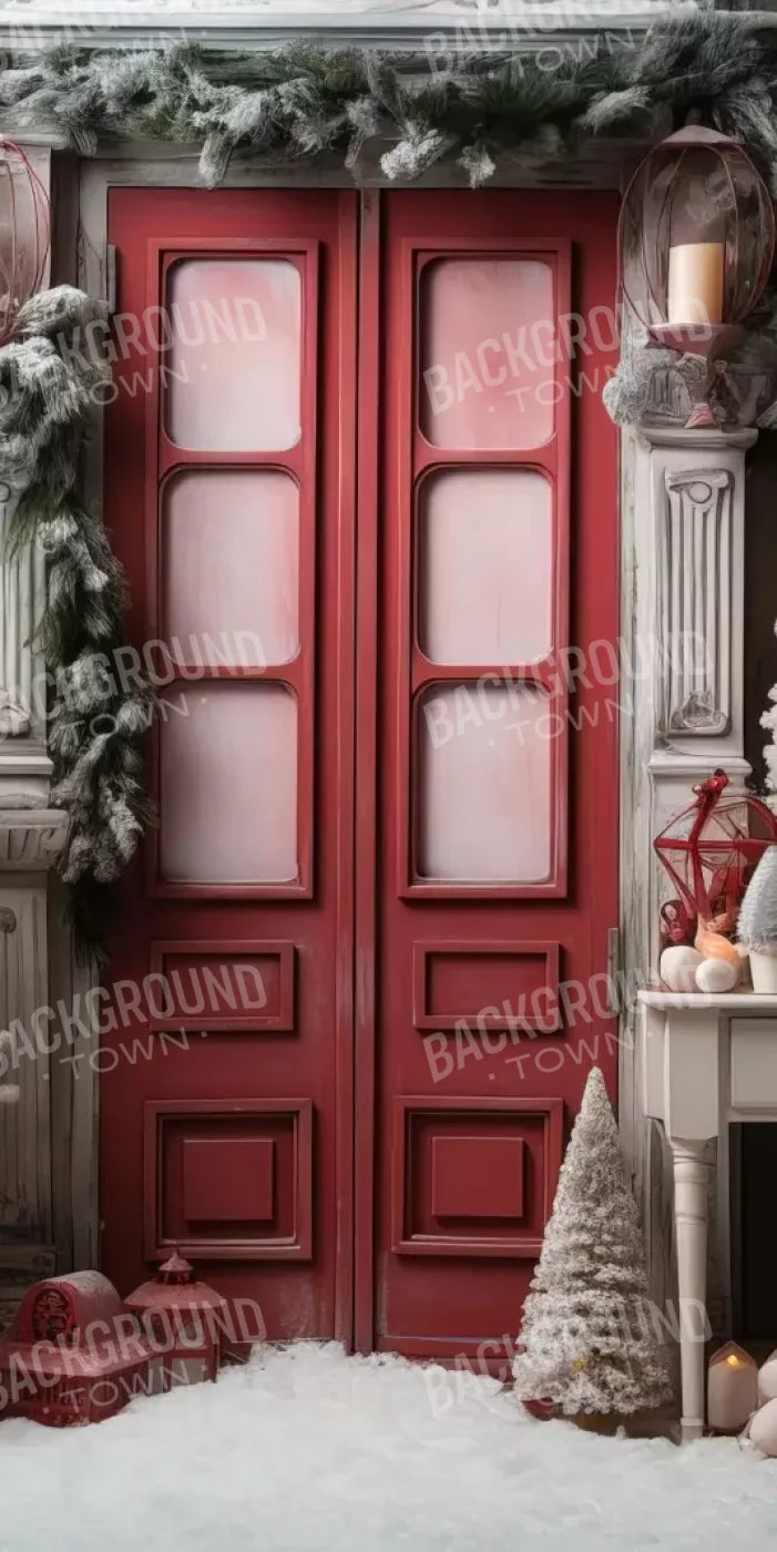 Rustic Christmas Door Iv 8’X16’ Ultracloth (96 X 192 Inch) Backdrop