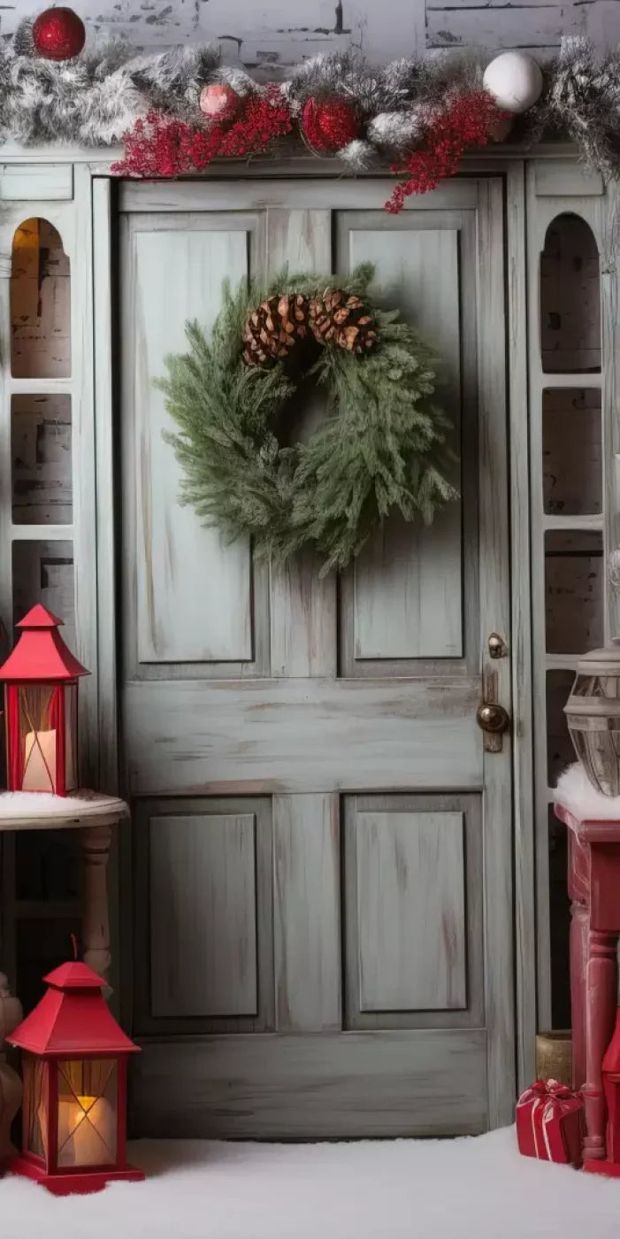 Rustic Christmas Door V 10’X20’ Ultracloth (120 X 240 Inch) Backdrop