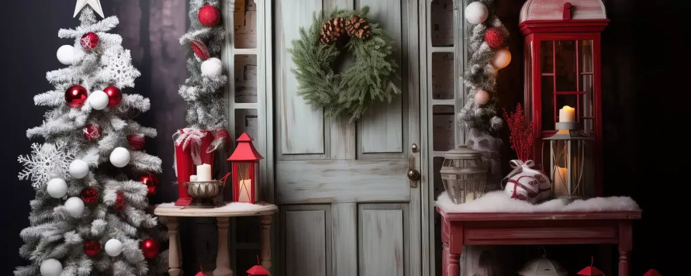 Rustic Christmas Door V 20’X8’ Ultracloth (240 X 96 Inch) Backdrop