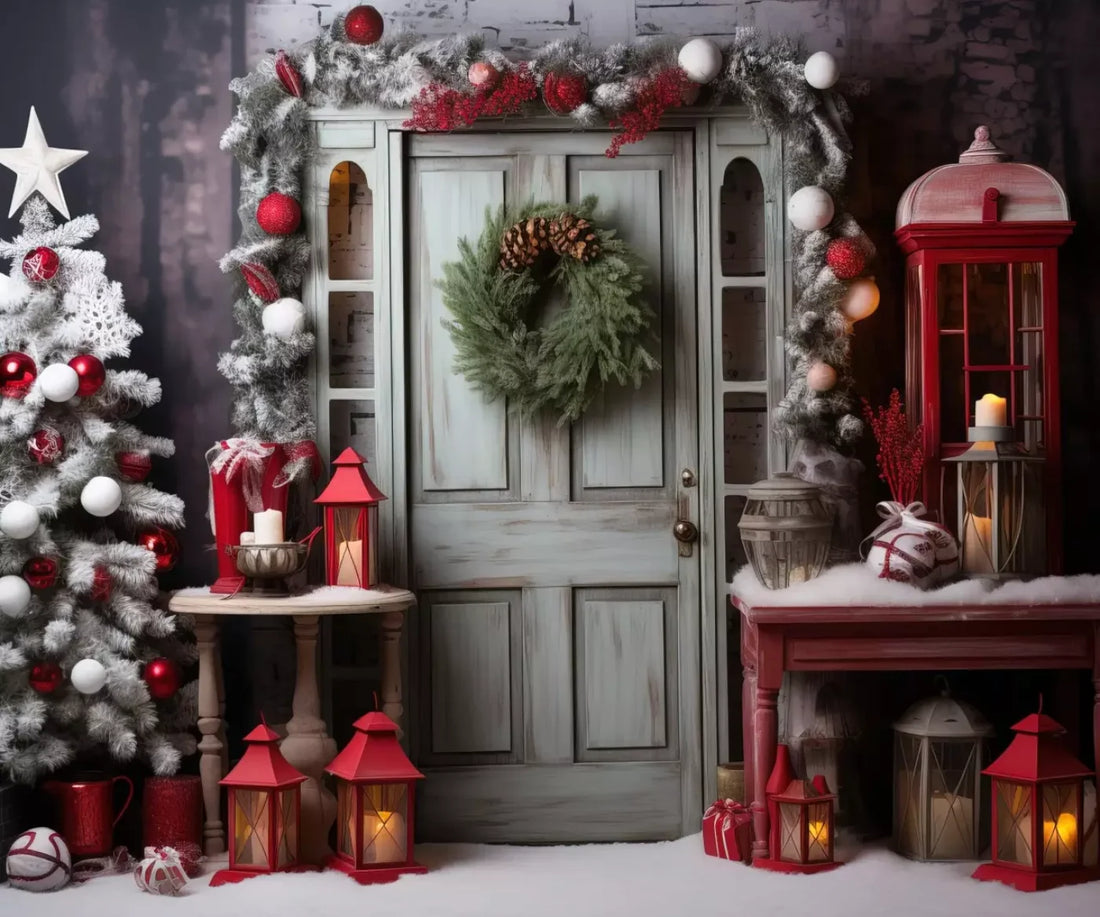 Rustic Christmas Door V 5’X4’2 Fleece (60 X 50 Inch) Backdrop