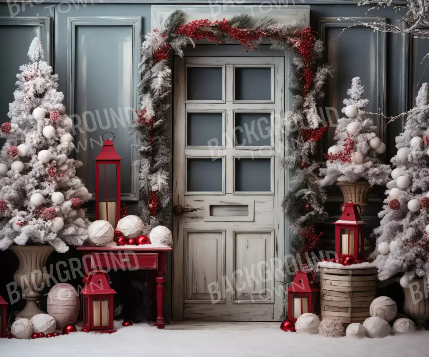 Rustic Christmas Door Ii 5’X4’2 Fleece (60 X 50 Inch) Backdrop