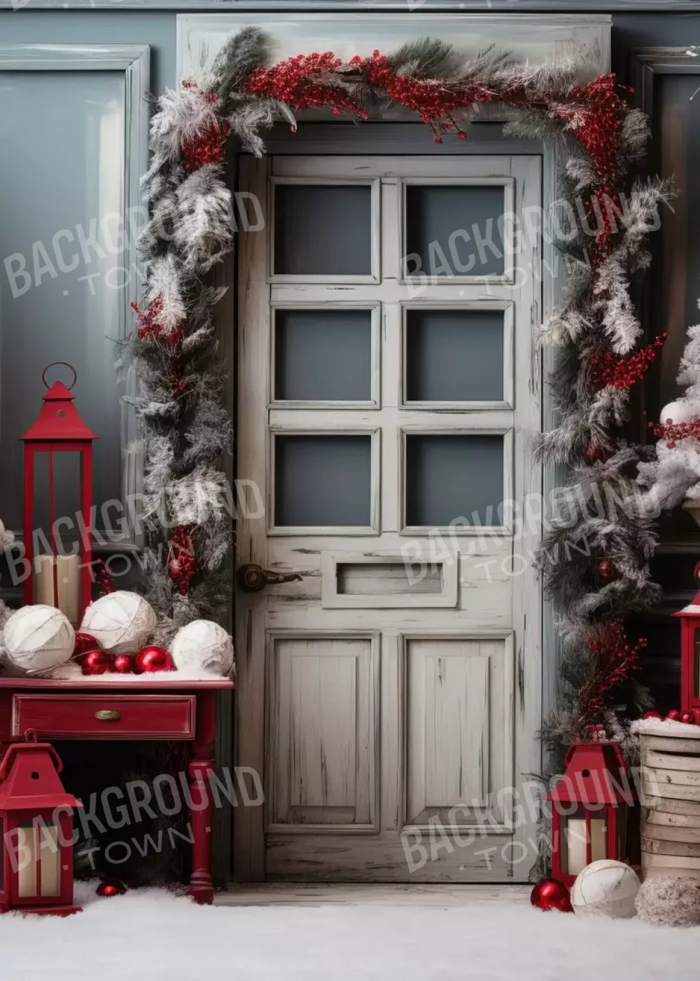 Rustic Christmas Door Ii 5’X7’ Ultracloth (60 X 84 Inch) Backdrop