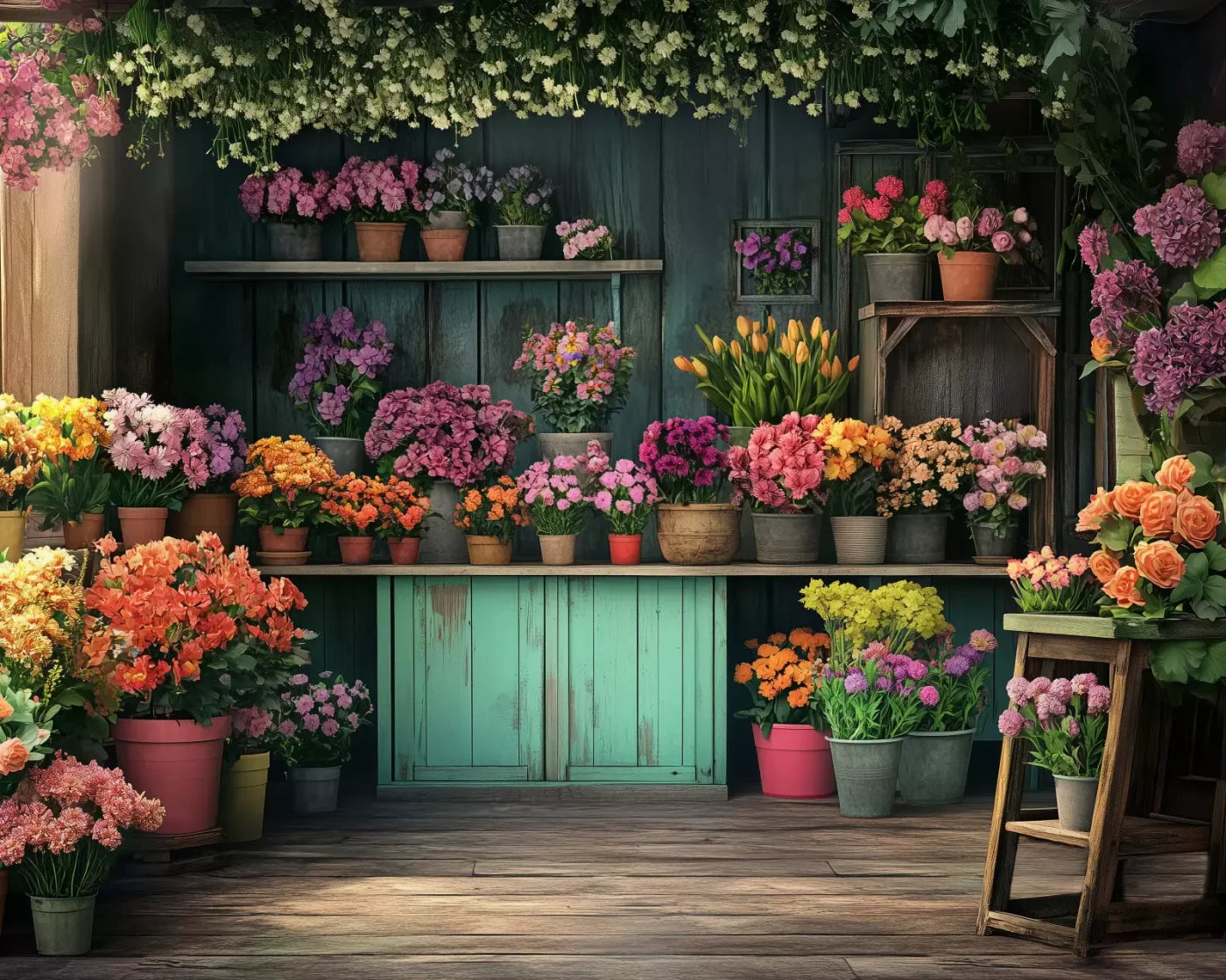 Rustic Flower Shop 10’x8’ Fleece (120 x 96 inch) Backdrop