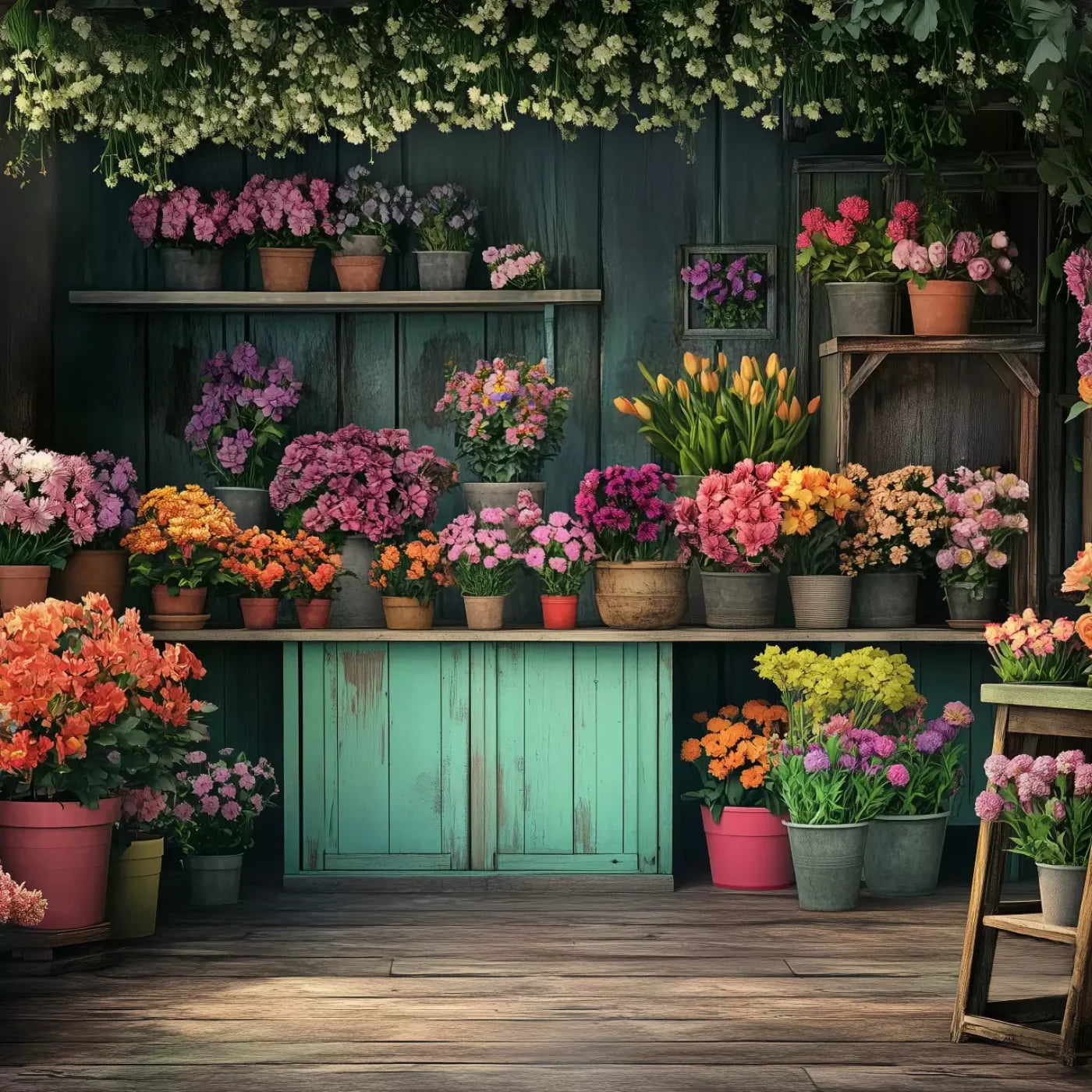 Rustic Flower Shop 5’x5’ RubberMat Floor (60 x 60 inch) Backdrop