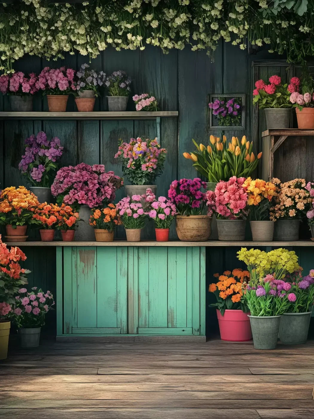 Rustic Flower Shop 5’x6’8 Fleece (60 x 80 inch) Backdrop