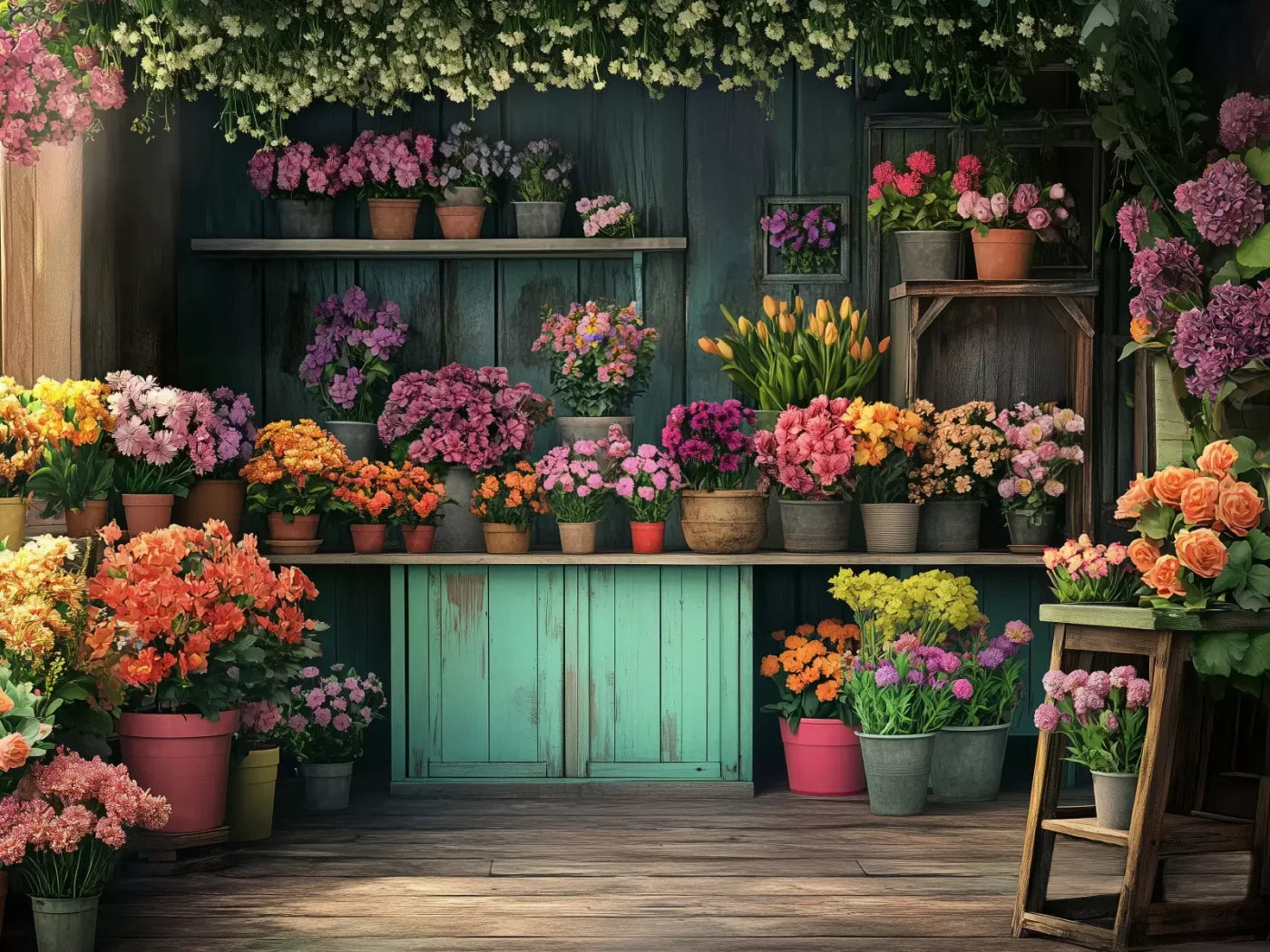 Rustic Flower Shop 6’8x5’ Fleece (80 x 60 inch) Backdrop