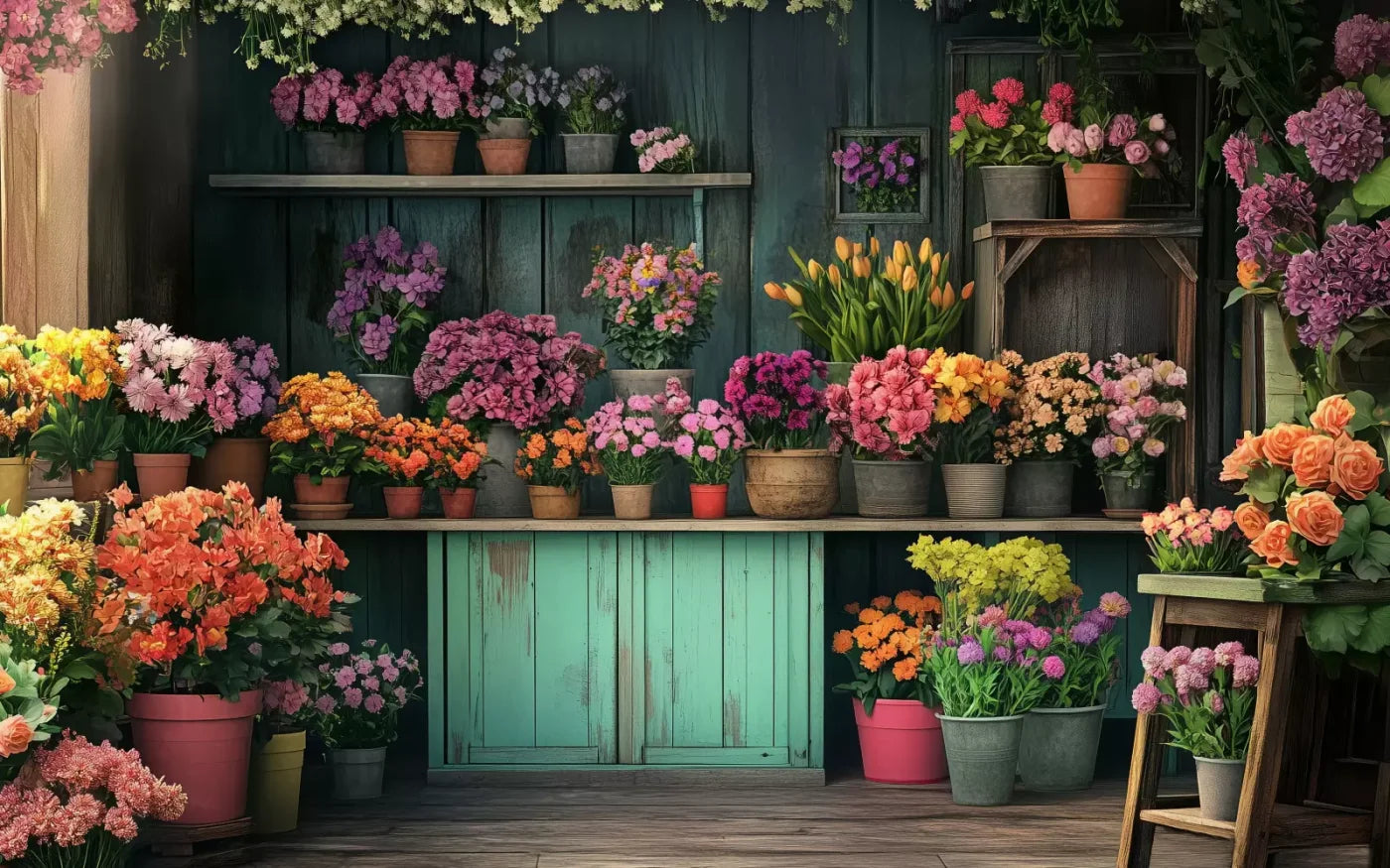 Rustic Flower Shop 8’x5’ UltraCloth (96 x 60 inch) Backdrop