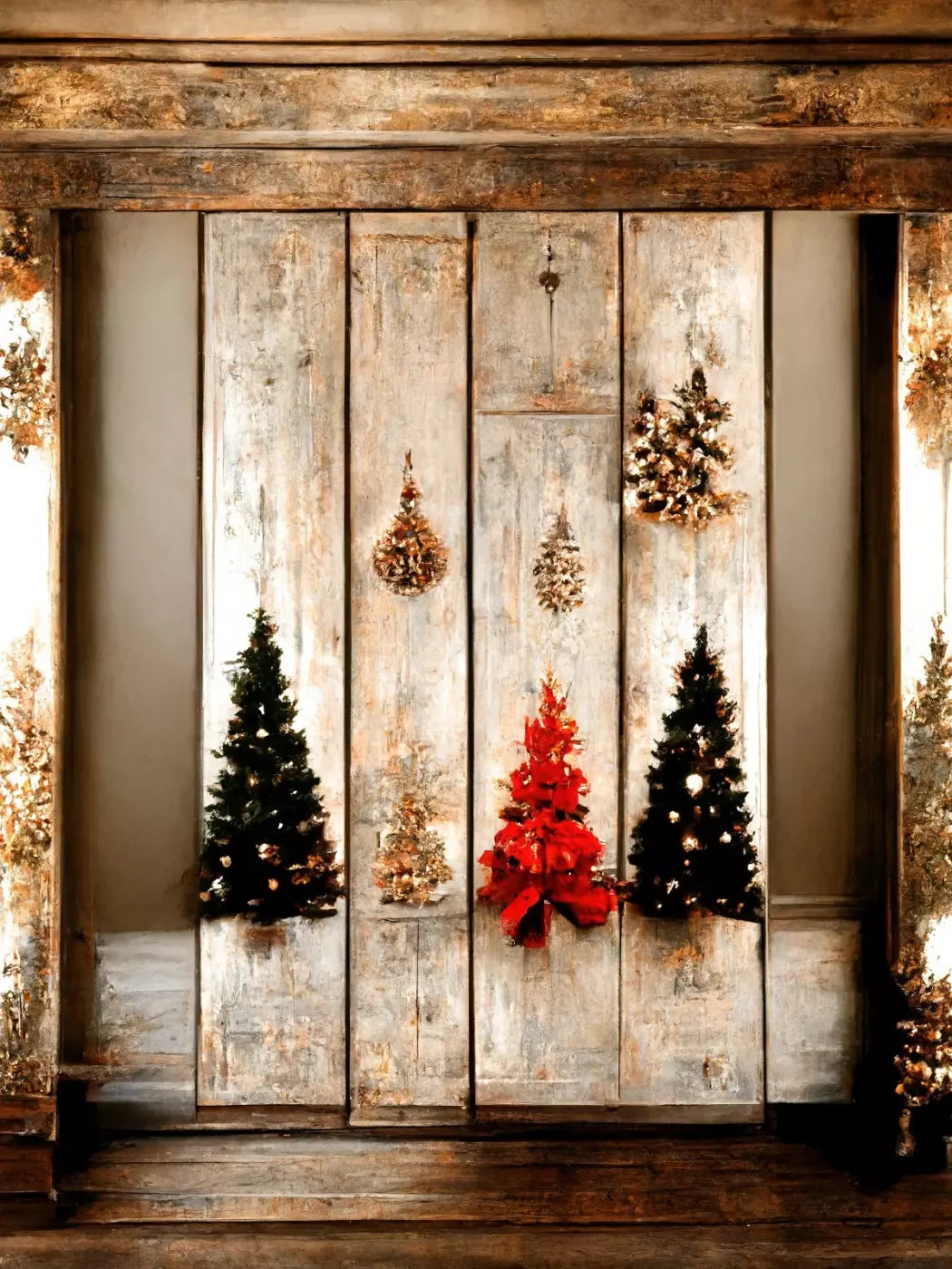 Rustic Holiday Display 5’X6’8 Fleece (60 X 80 Inch) Backdrop