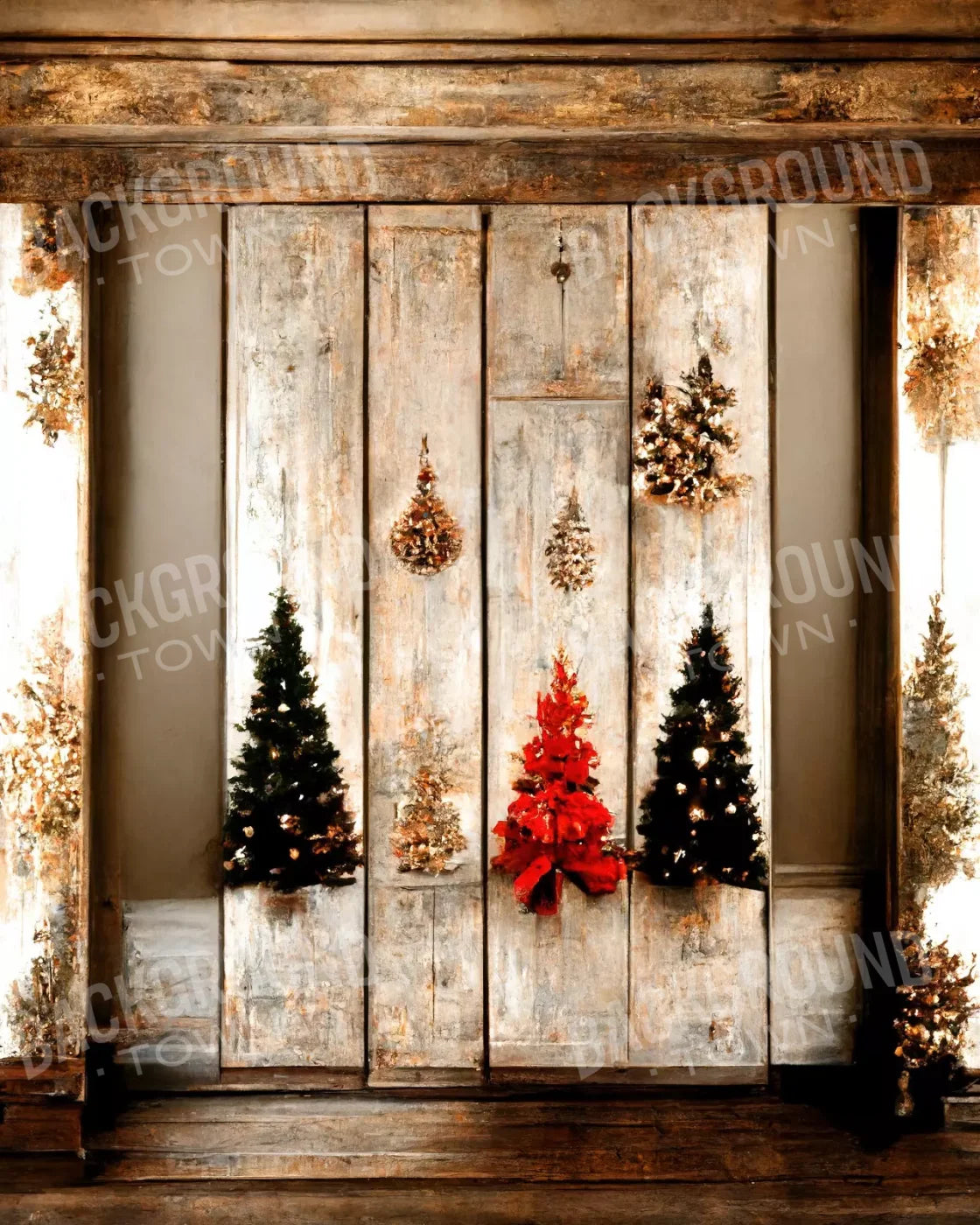 Rustic Holiday Display 8’X10’ Fleece (96 X 120 Inch) Backdrop