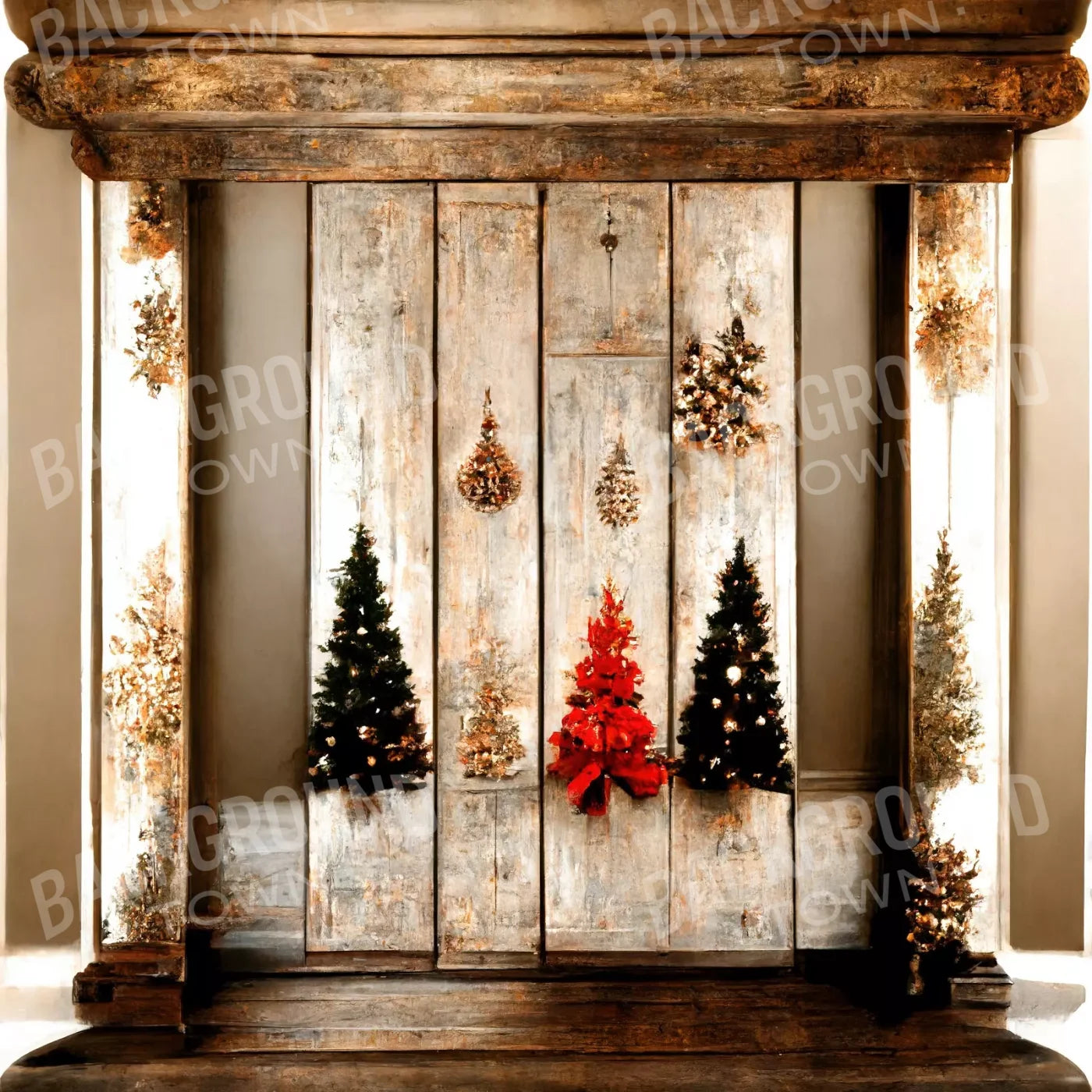 Rustic Holiday Display 8’X8’ Fleece (96 X Inch) Backdrop