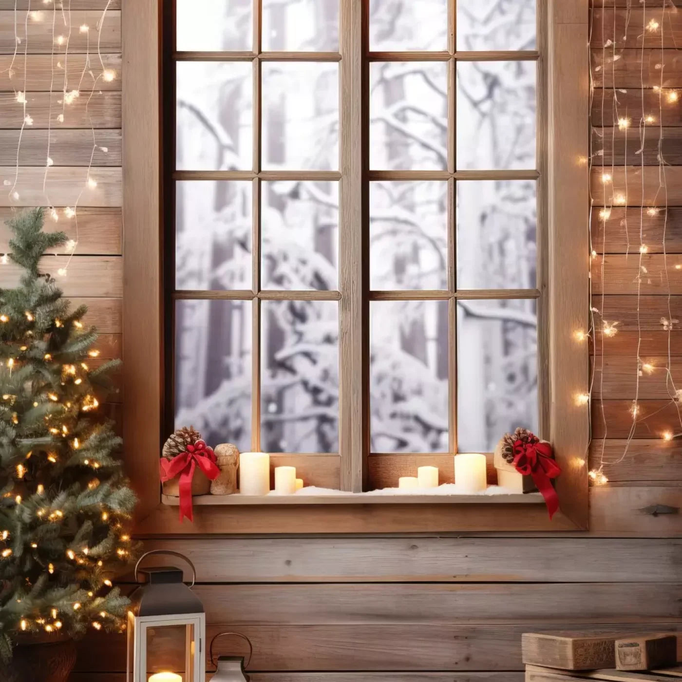 Rustic Snowy Christmas I 10’X10’ Ultracloth (120 X Inch) Backdrop
