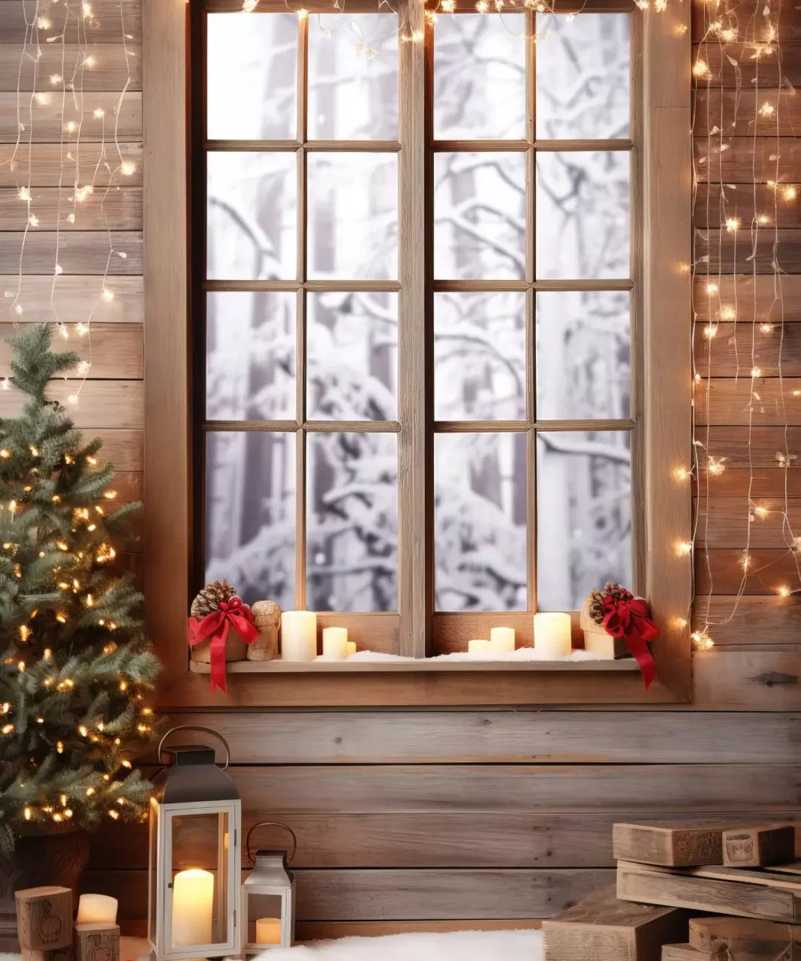 Rustic Snowy Christmas I 10’X12’ Ultracloth (120 X 144 Inch) Backdrop