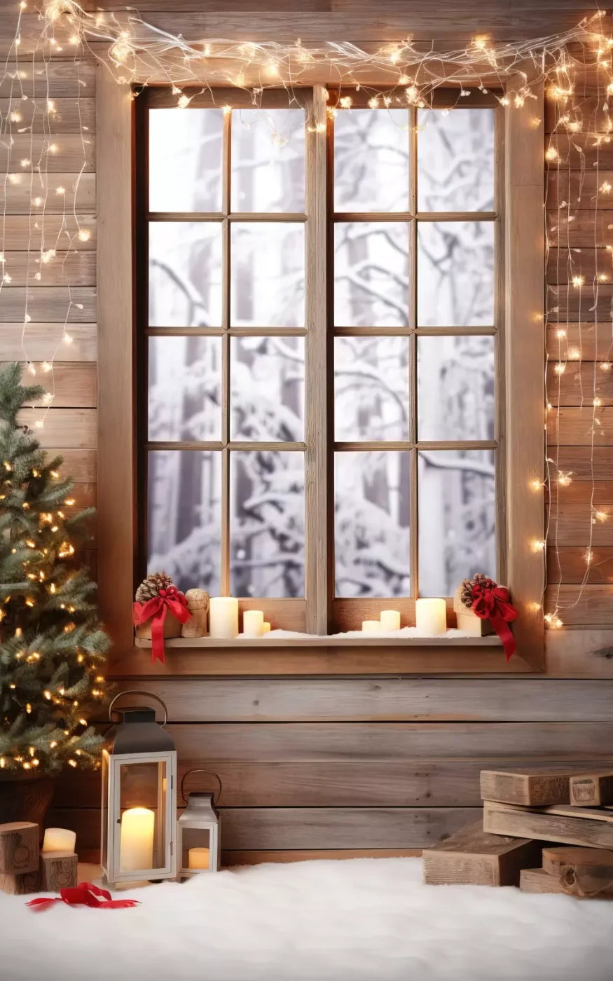 Rustic Snowy Christmas I 10’X16’ Ultracloth (120 X 192 Inch) Backdrop