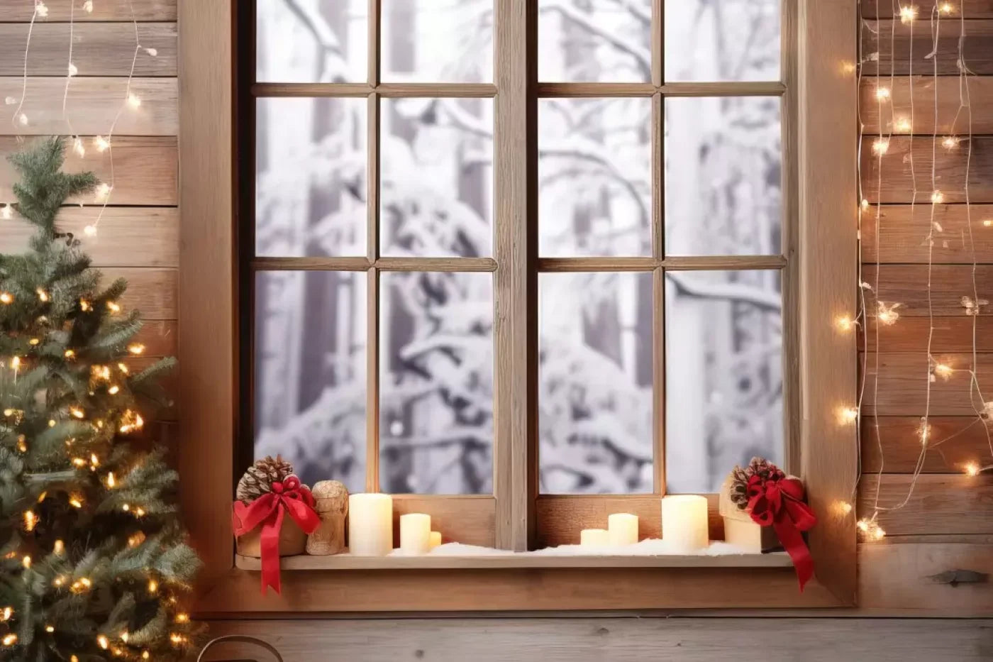 Rustic Snowy Christmas I 12’X8’ Ultracloth (144 X 96 Inch) Backdrop