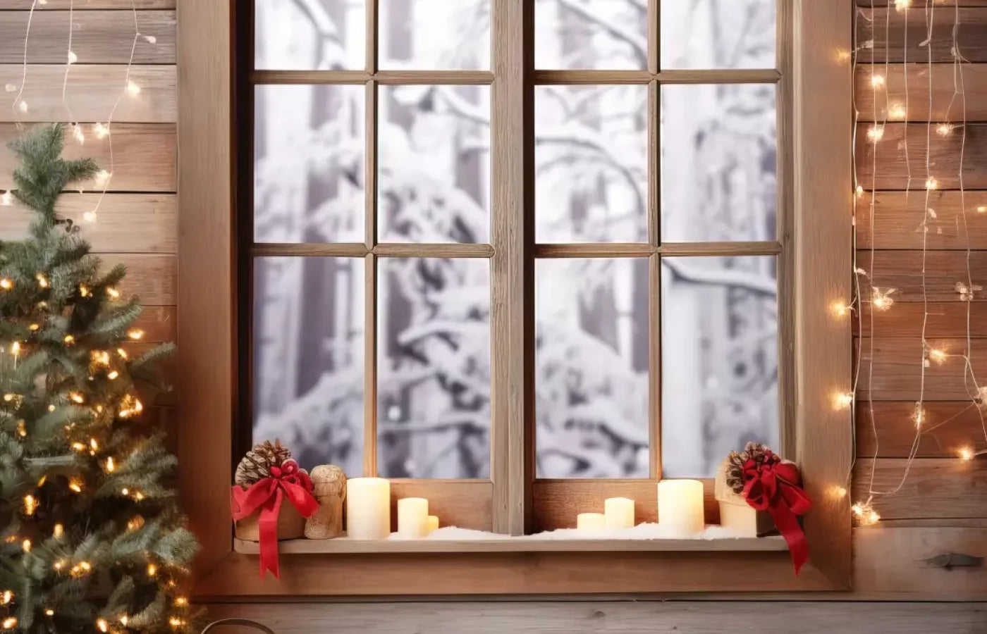 Rustic Snowy Christmas I 14’X9’ Ultracloth (168 X 108 Inch) Backdrop