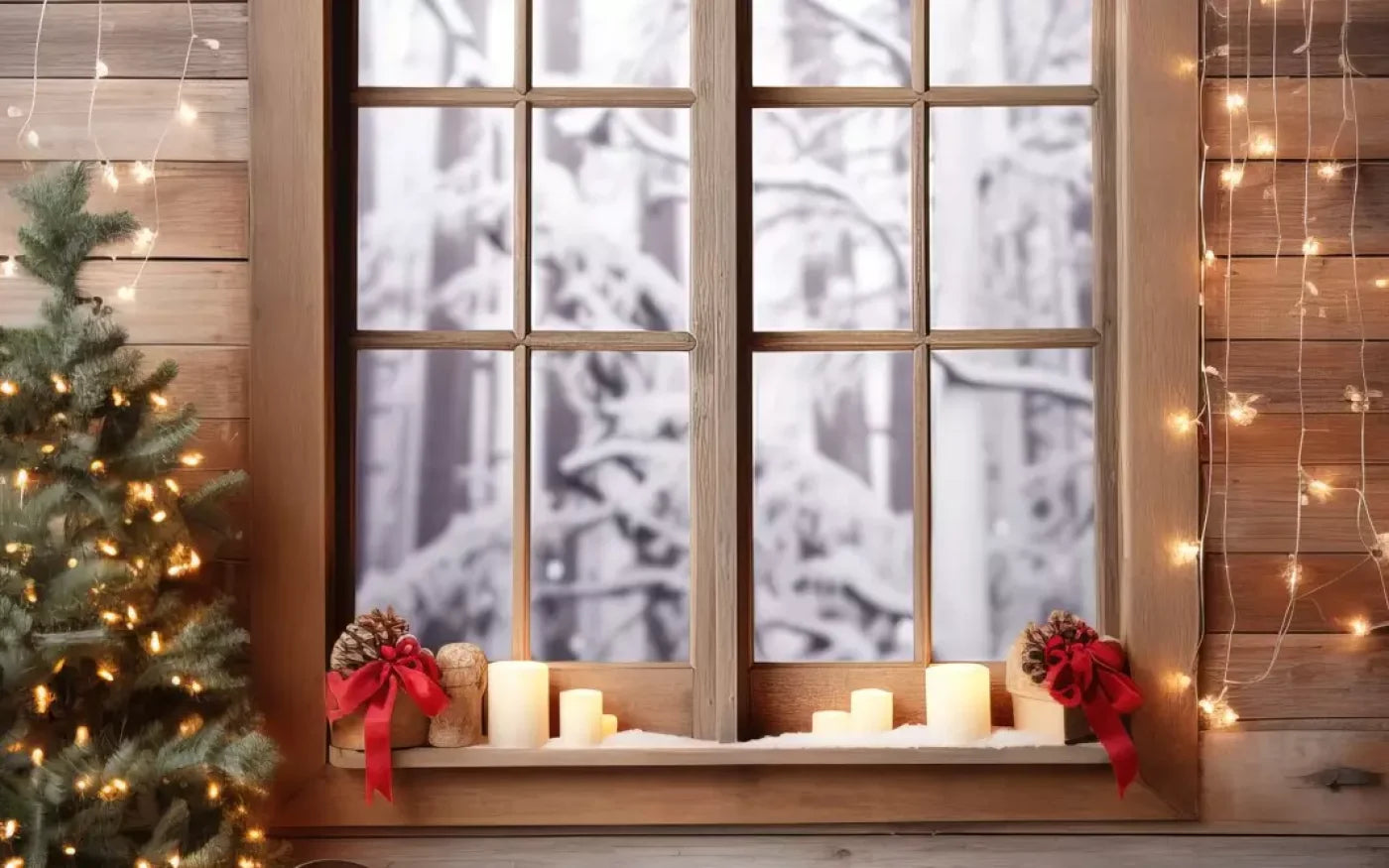 Rustic Snowy Christmas I 16’X10’ Ultracloth (192 X 120 Inch) Backdrop