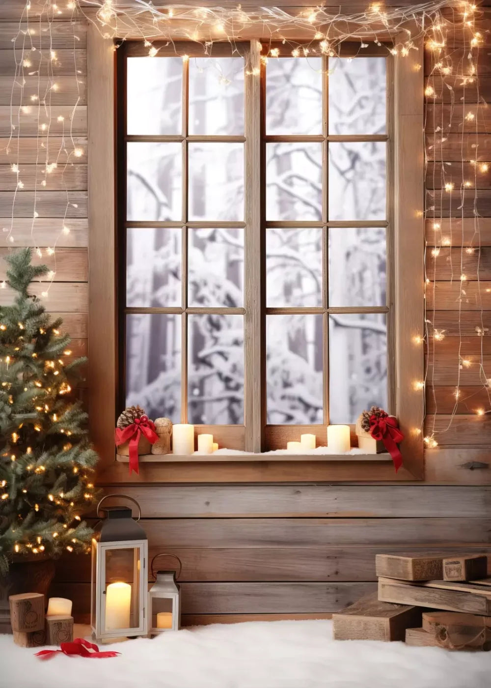 Rustic Snowy Christmas I 5’X7’ Ultracloth (60 X 84 Inch) Backdrop