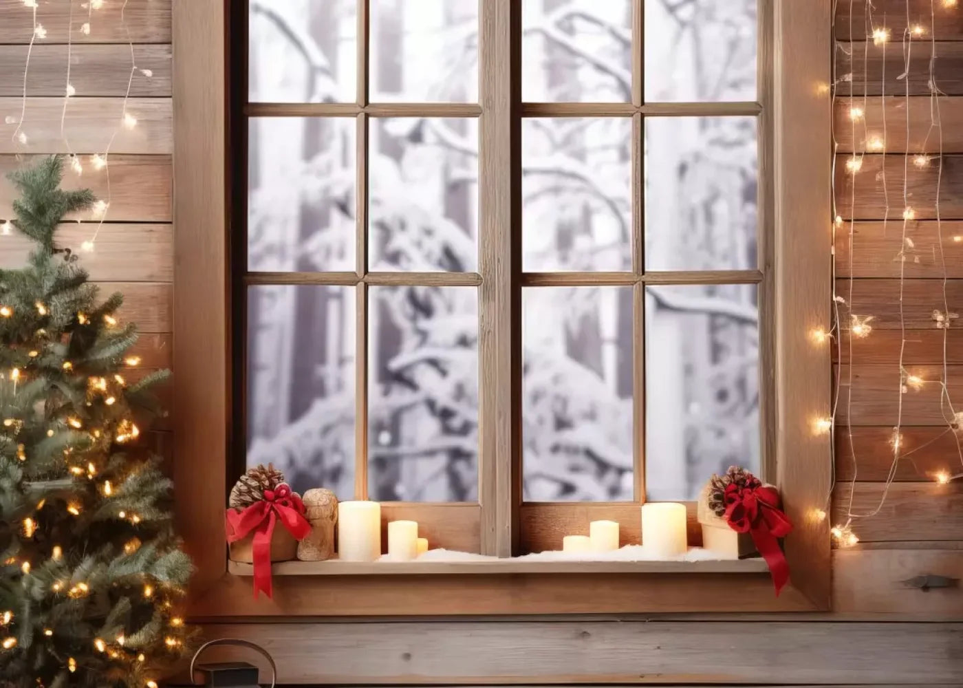 Rustic Snowy Christmas I 7’X5’ Ultracloth (84 X 60 Inch) Backdrop