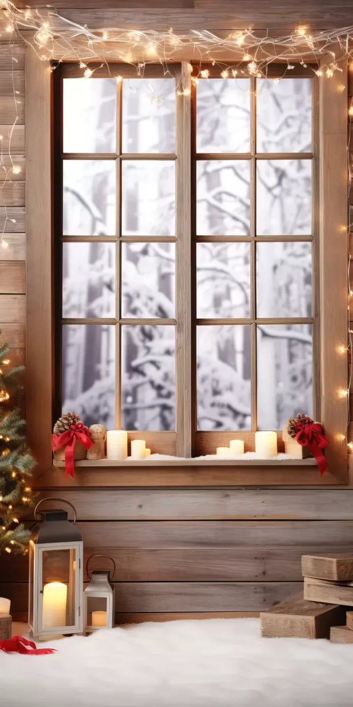 Rustic Snowy Christmas I 8’X16’ Ultracloth (96 X 192 Inch) Backdrop