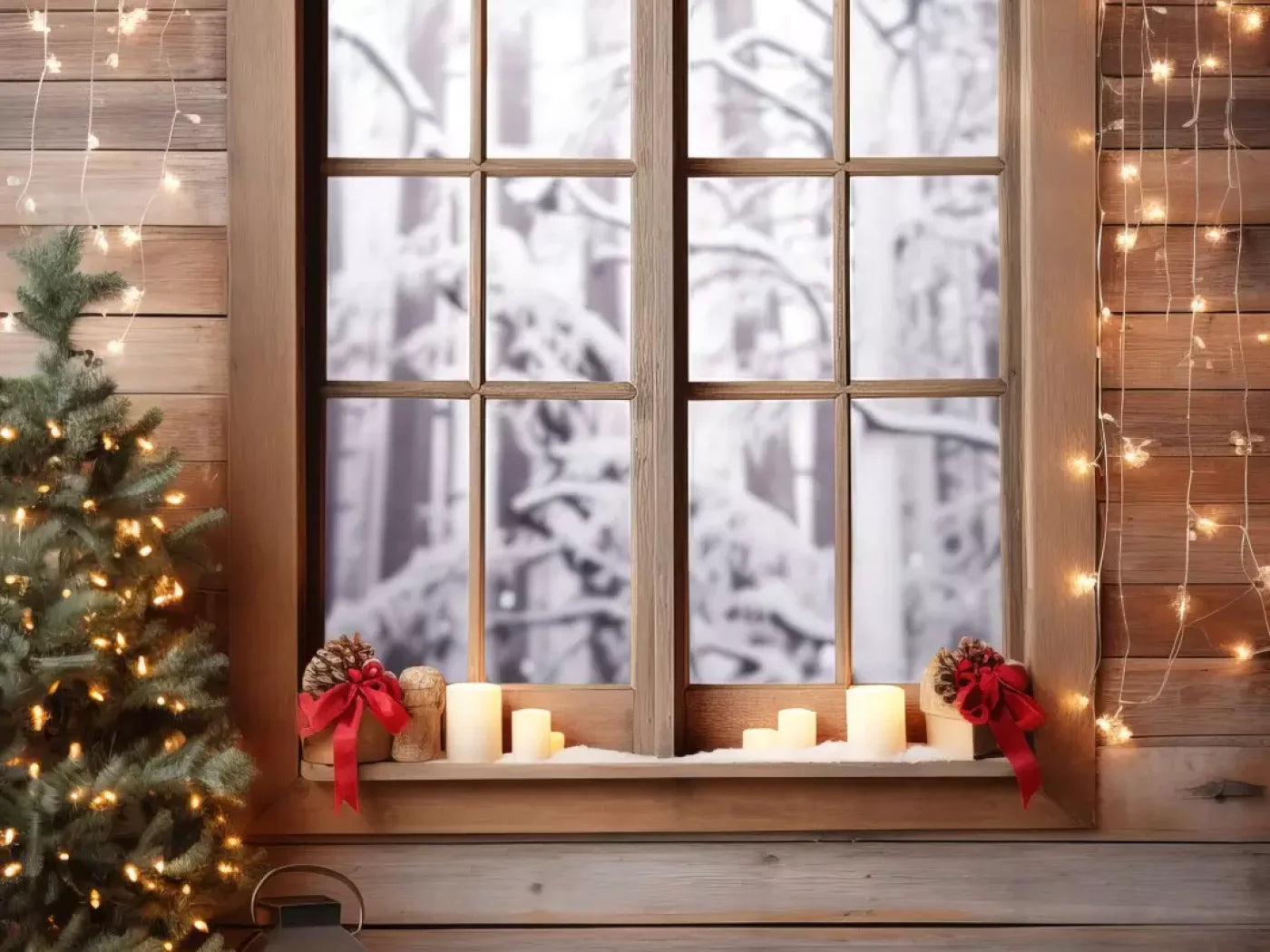 Rustic Snowy Christmas I 8’X6’ Fleece (96 X 72 Inch) Backdrop