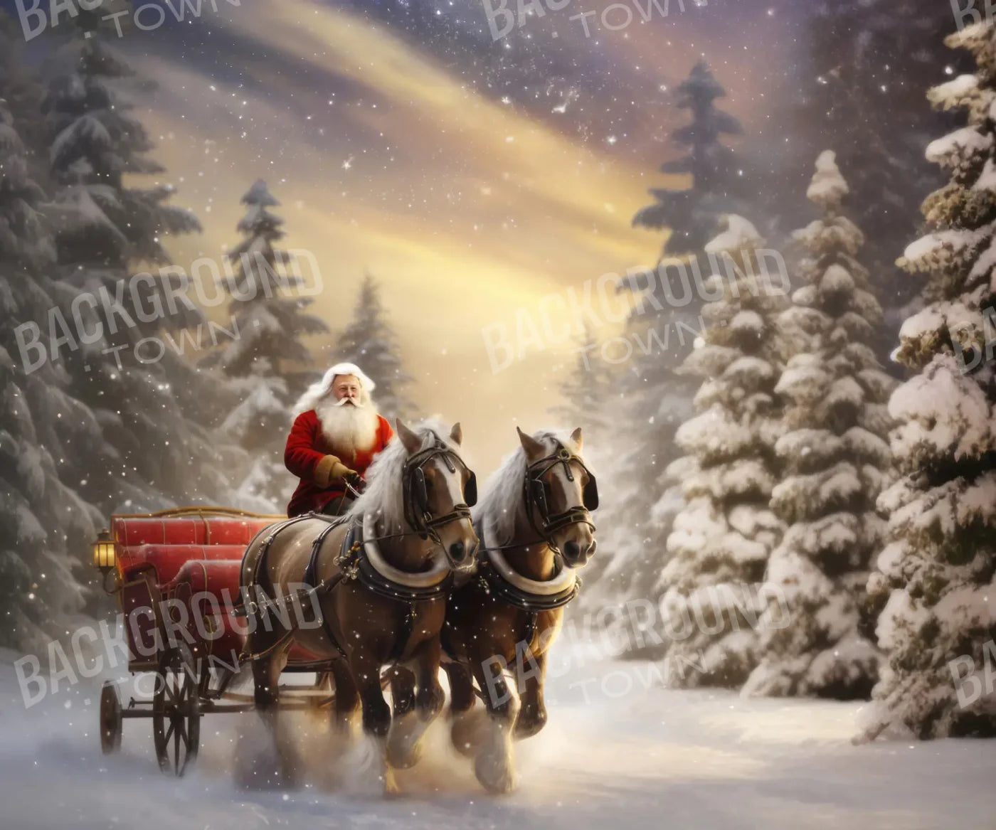 Santa Horse Carriage 12’x10’ UltraCloth (144 x 120 inch) Backdrop