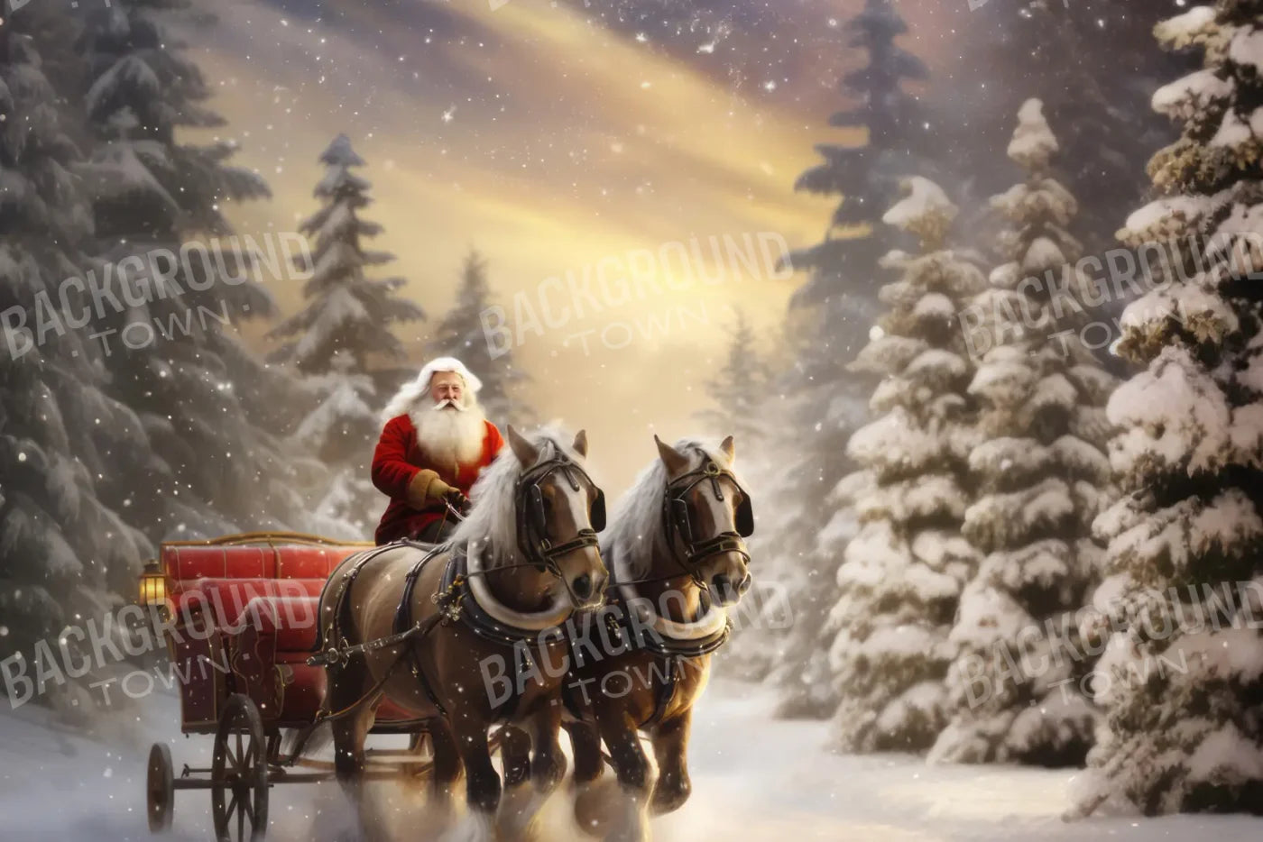Santa Horse Carriage 12’x8’ UltraCloth (144 x 96 inch) Backdrop