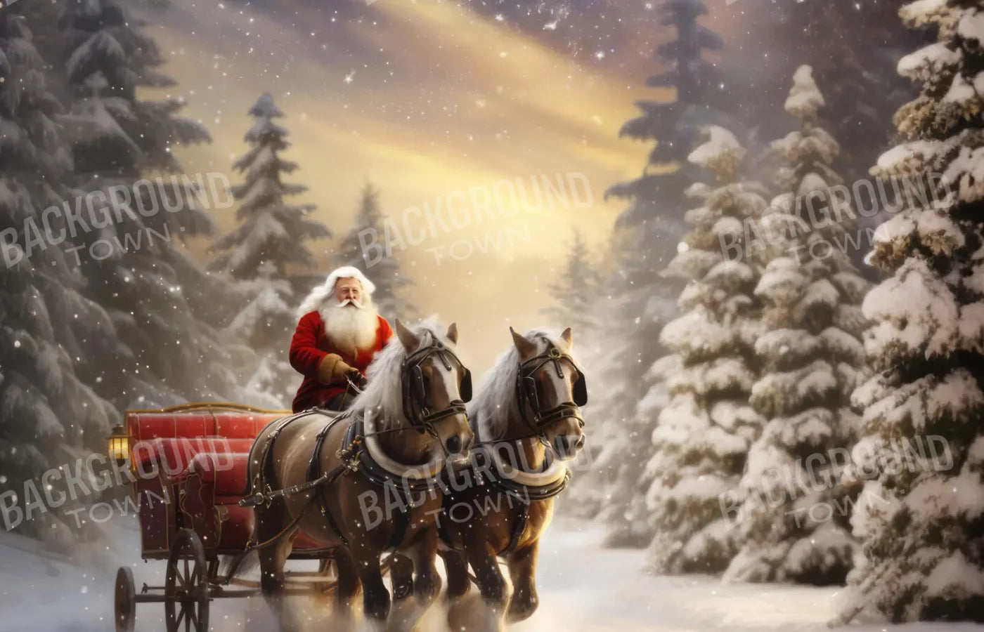 Santa Horse Carriage 14’x9’ UltraCloth (168 x 108 inch) Backdrop