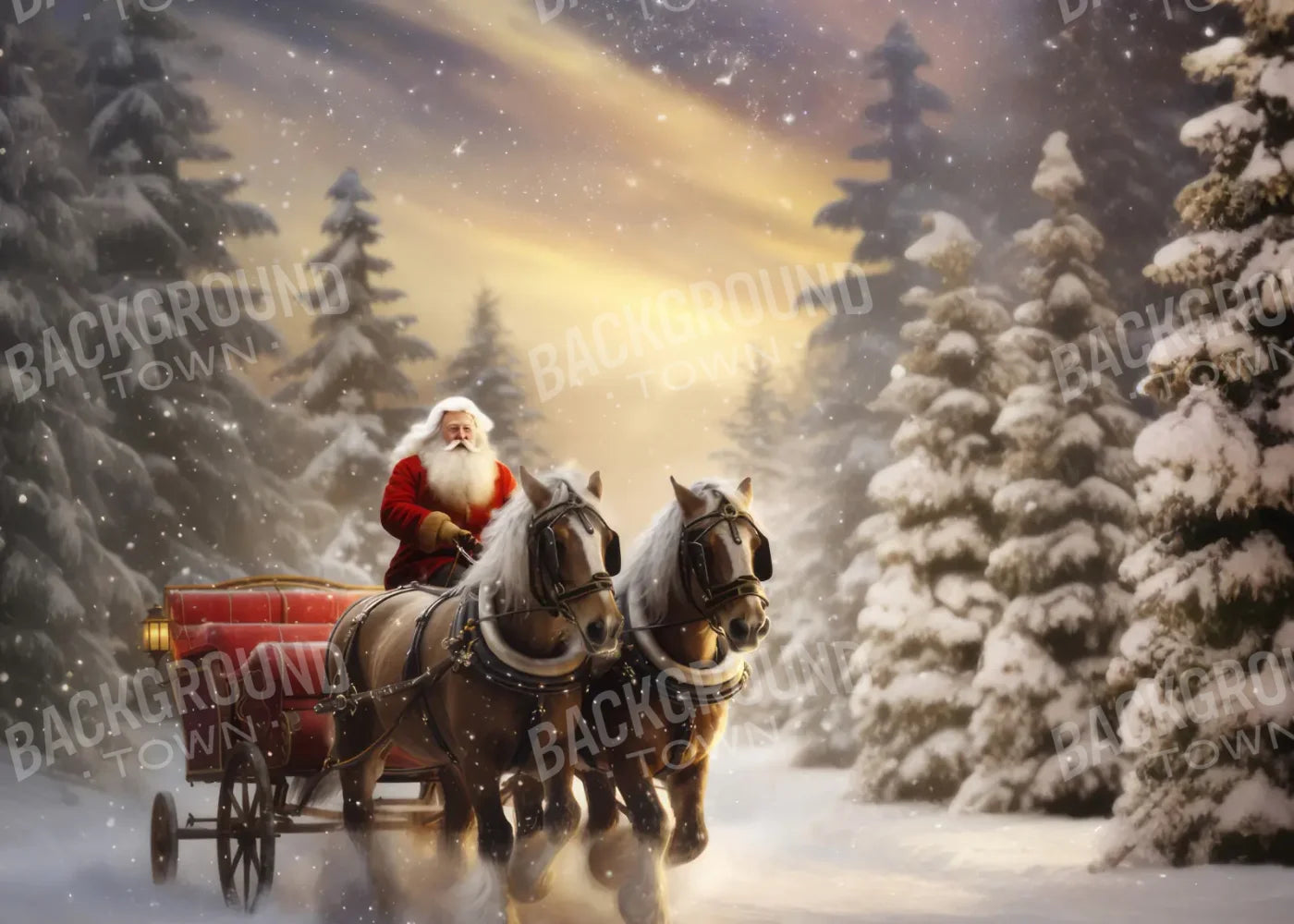 Santa Horse Carriage 7’x5’ UltraCloth (84 x 60 inch) Backdrop