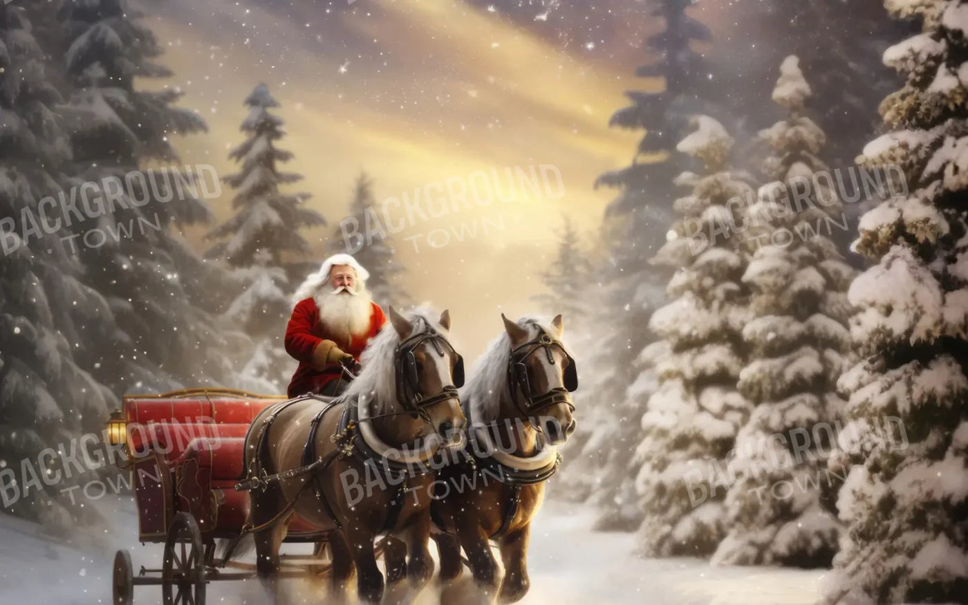 Santa Horse Carriage 8’x5’ UltraCloth (96 x 60 inch) Backdrop
